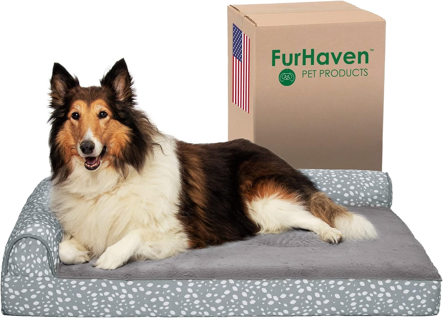 image:imageFurhaven Cooling Gel Dog Bed for Large Dogs w Removable Bolsters amp Washable Cover For Dogs Up to 125 lbs TwoTone Plush Faux Fur amp Suede L Shaped Chaise Espresso Jumbo PlusXXLPlush Almond Print Gray Almonds