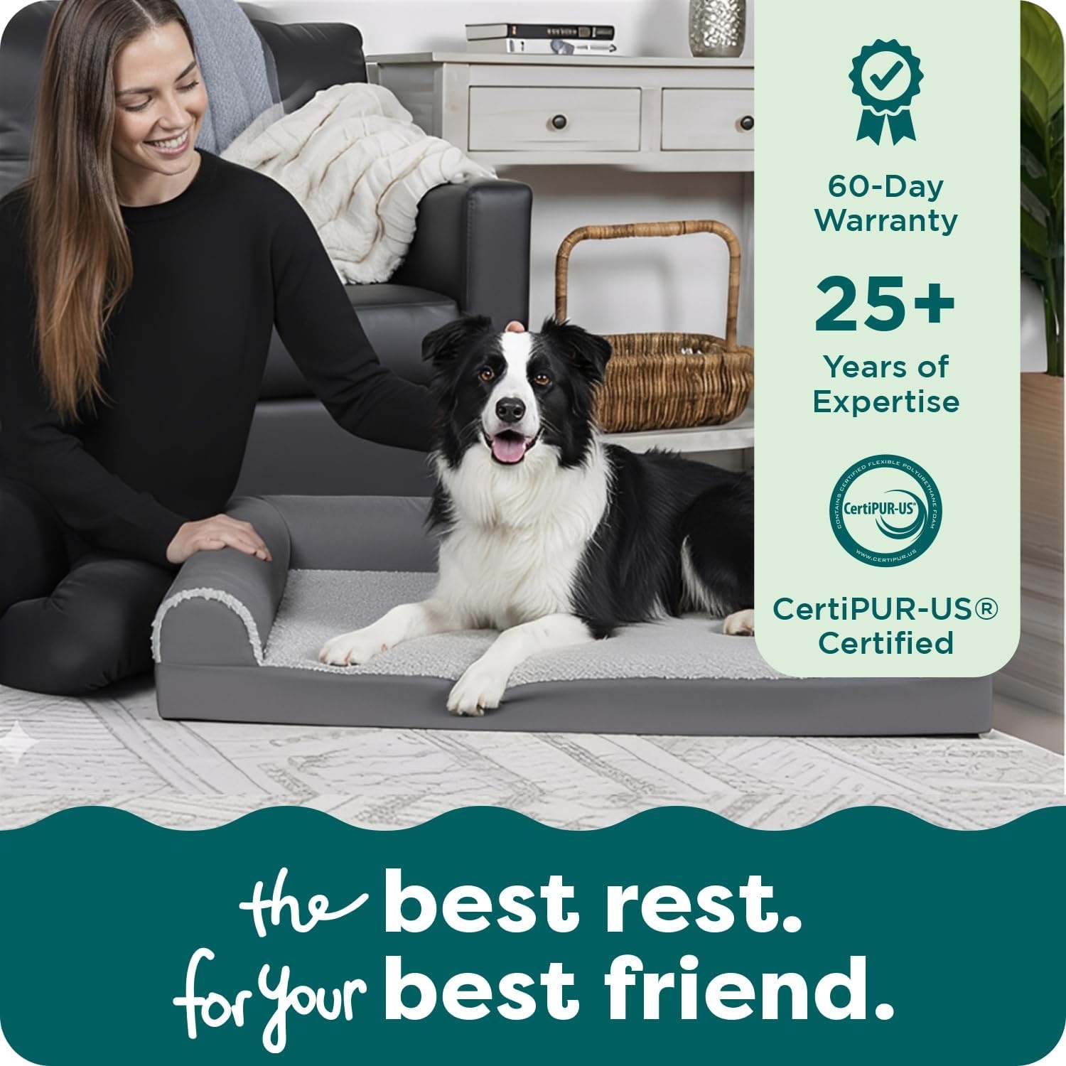 image:imageFurhaven Cooling Gel Dog Bed for Large Dogs w Removable Bolsters amp Washable Cover For Dogs Up to 125 lbs TwoTone Plush Faux Fur amp Suede L Shaped Chaise Espresso Jumbo PlusXXLTwoTone Faux Fur Suede Stone Gray