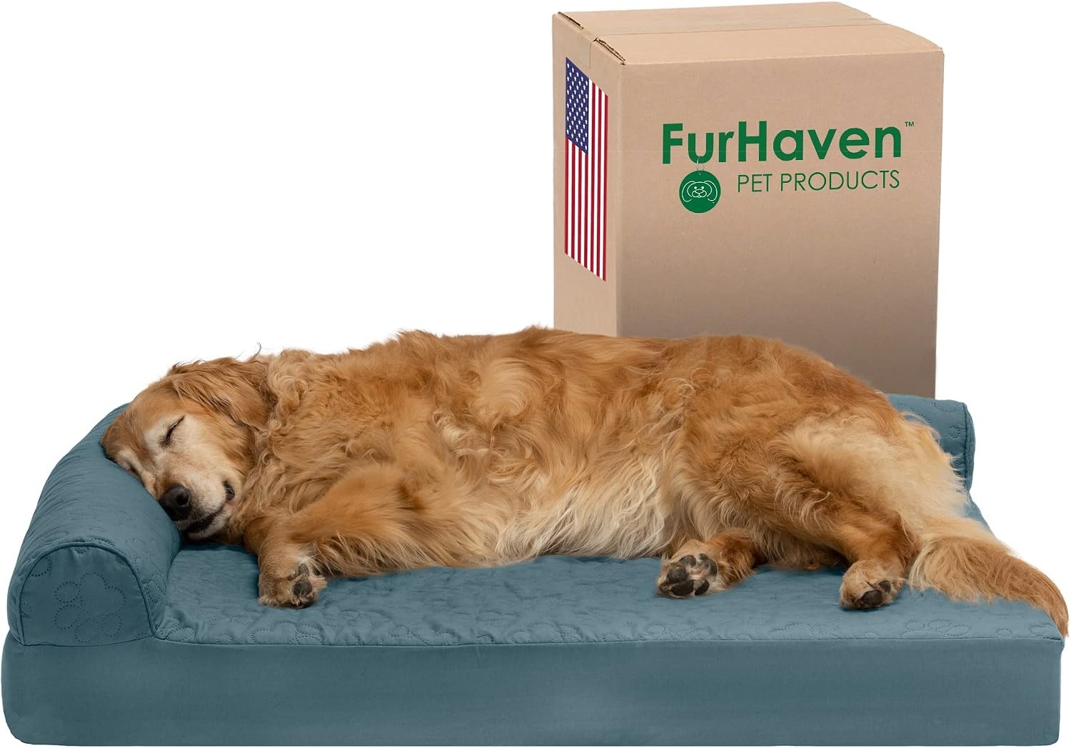 image:imageFurhaven Cooling Gel Dog Bed for Large Dogs w Removable Bolsters amp Washable Cover For Dogs Up to 125 lbs TwoTone Plush Faux Fur amp Suede L Shaped Chaise Espresso Jumbo PlusXXLQuilted Paw Bluestone