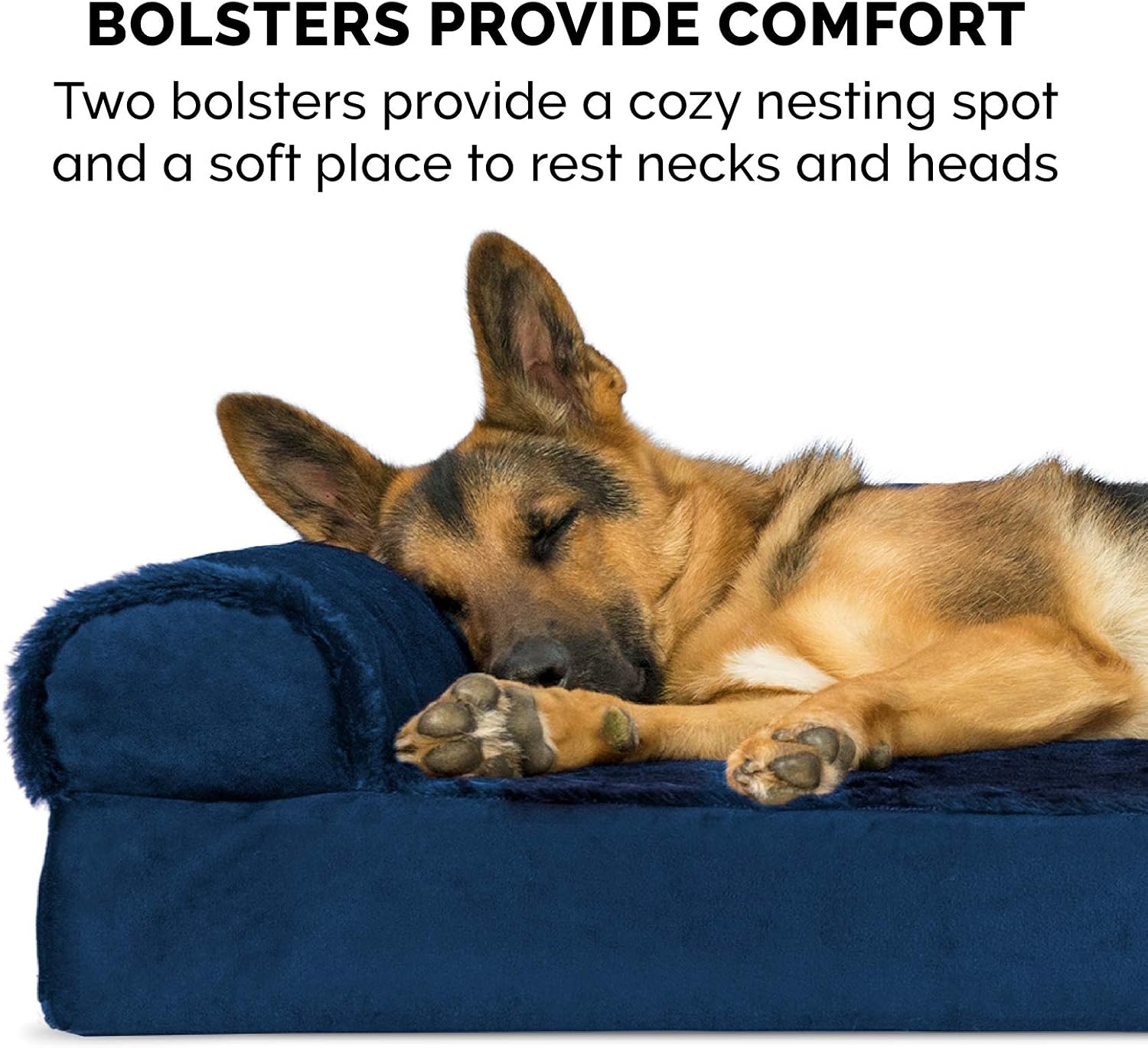 image:imageFurhaven Cooling Gel Dog Bed for Large Dogs w Removable Bolsters amp Washable Cover For Dogs Up to 125 lbs TwoTone Plush Faux Fur amp Suede L Shaped Chaise Espresso Jumbo PlusXXLPlush Velvet Deep Sapphire