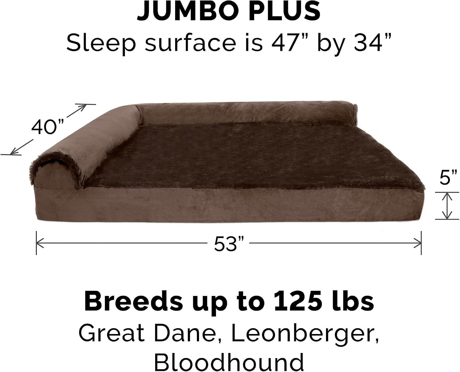 image:imageFurhaven Cooling Gel Dog Bed for Large Dogs w Removable Bolsters amp Washable Cover For Dogs Up to 125 lbs TwoTone Plush Faux Fur amp Suede L Shaped Chaise Espresso Jumbo PlusXXLPlush Velvet Sable Brown