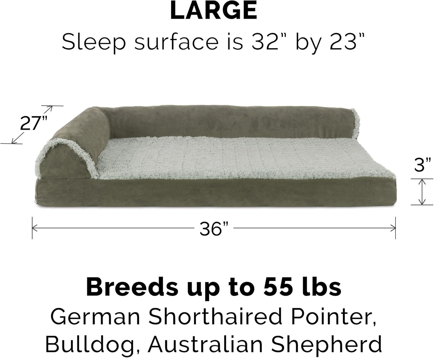 image:imageFurhaven Cooling Gel Dog Bed for Large Dogs w Removable Bolsters amp Washable Cover For Dogs Up to 125 lbs TwoTone Plush Faux Fur amp Suede L Shaped Chaise Espresso Jumbo PlusXXLTwoTone Faux Fur Suede Dark Sage