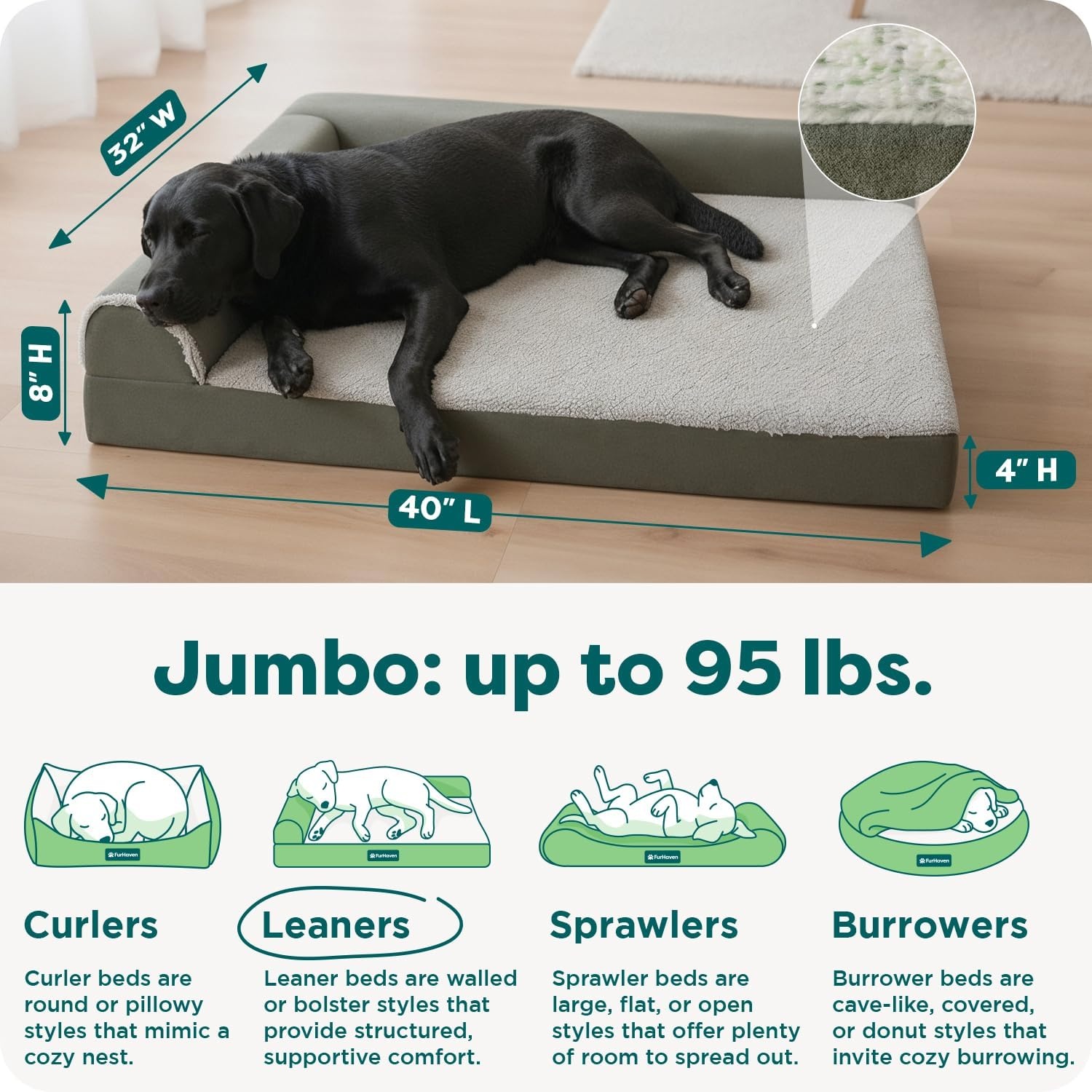 image:imageFurhaven Cooling Gel Dog Bed for Large Dogs w Removable Bolsters amp Washable Cover For Dogs Up to 125 lbs TwoTone Plush Faux Fur amp Suede L Shaped Chaise Espresso Jumbo PlusXXLTwoTone Faux Fur Suede Dark Sage
