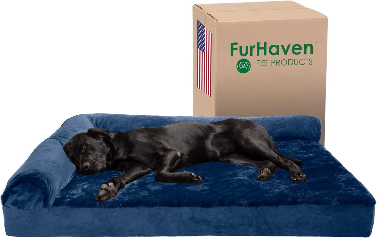 image:imageFurhaven Cooling Gel Dog Bed for Large Dogs w Removable Bolsters amp Washable Cover For Dogs Up to 125 lbs TwoTone Plush Faux Fur amp Suede L Shaped Chaise Espresso Jumbo PlusXXLPlush Velvet Deep Sapphire
