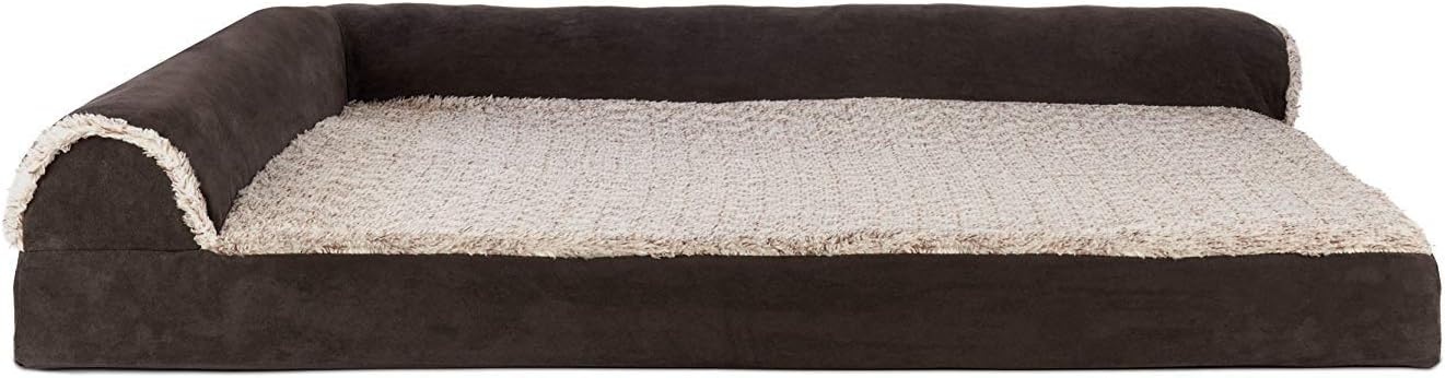 image:imageFurhaven Cooling Gel Dog Bed for Large Dogs w Removable Bolsters amp Washable Cover For Dogs Up to 125 lbs TwoTone Plush Faux Fur amp Suede L Shaped Chaise Espresso Jumbo PlusXXLTwoTone Faux Fur Suede Espresso