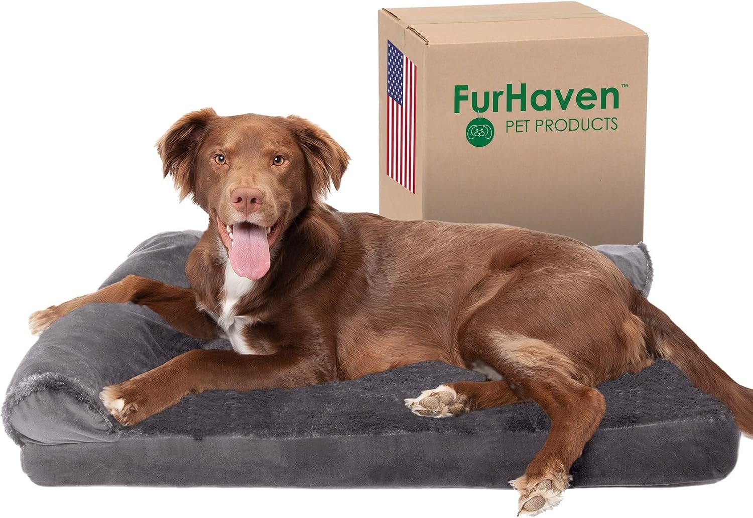 image:imageFurhaven Cooling Gel Dog Bed for Large Dogs w Removable Bolsters amp Washable Cover For Dogs Up to 125 lbs TwoTone Plush Faux Fur amp Suede L Shaped Chaise Espresso Jumbo PlusXXLPlush Velvet Platinum Gray