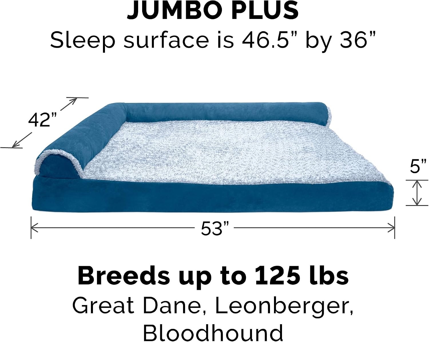 image:imageFurhaven Cooling Gel Dog Bed for Large Dogs w Removable Bolsters amp Washable Cover For Dogs Up to 125 lbs TwoTone Plush Faux Fur amp Suede L Shaped Chaise Espresso Jumbo PlusXXLTwoTone Faux Fur Suede Marine Blue