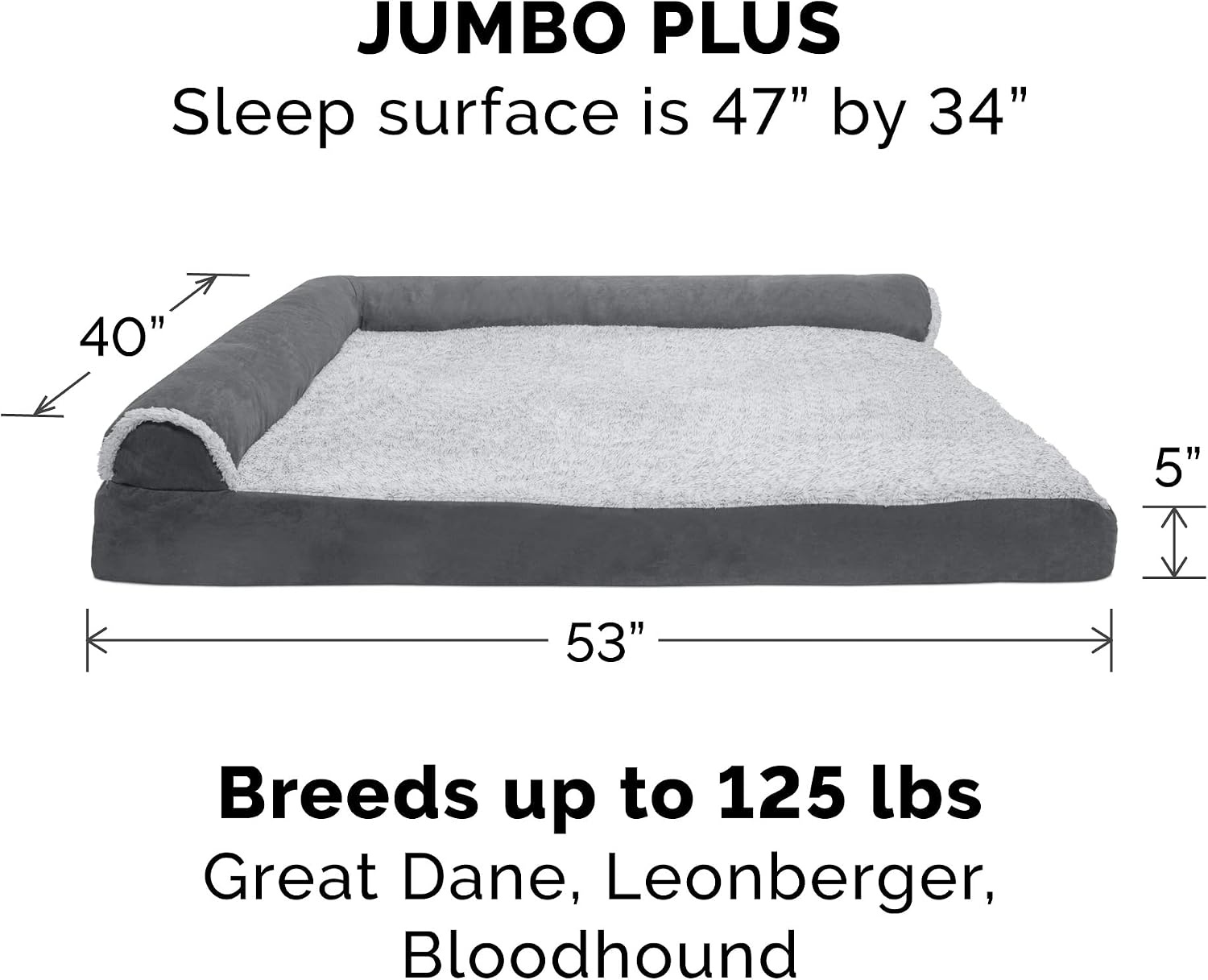 image:imageFurhaven Cooling Gel Dog Bed for Large Dogs w Removable Bolsters amp Washable Cover For Dogs Up to 125 lbs TwoTone Plush Faux Fur amp Suede L Shaped Chaise Espresso Jumbo PlusXXLTwoTone Faux Fur Suede Stone Gray