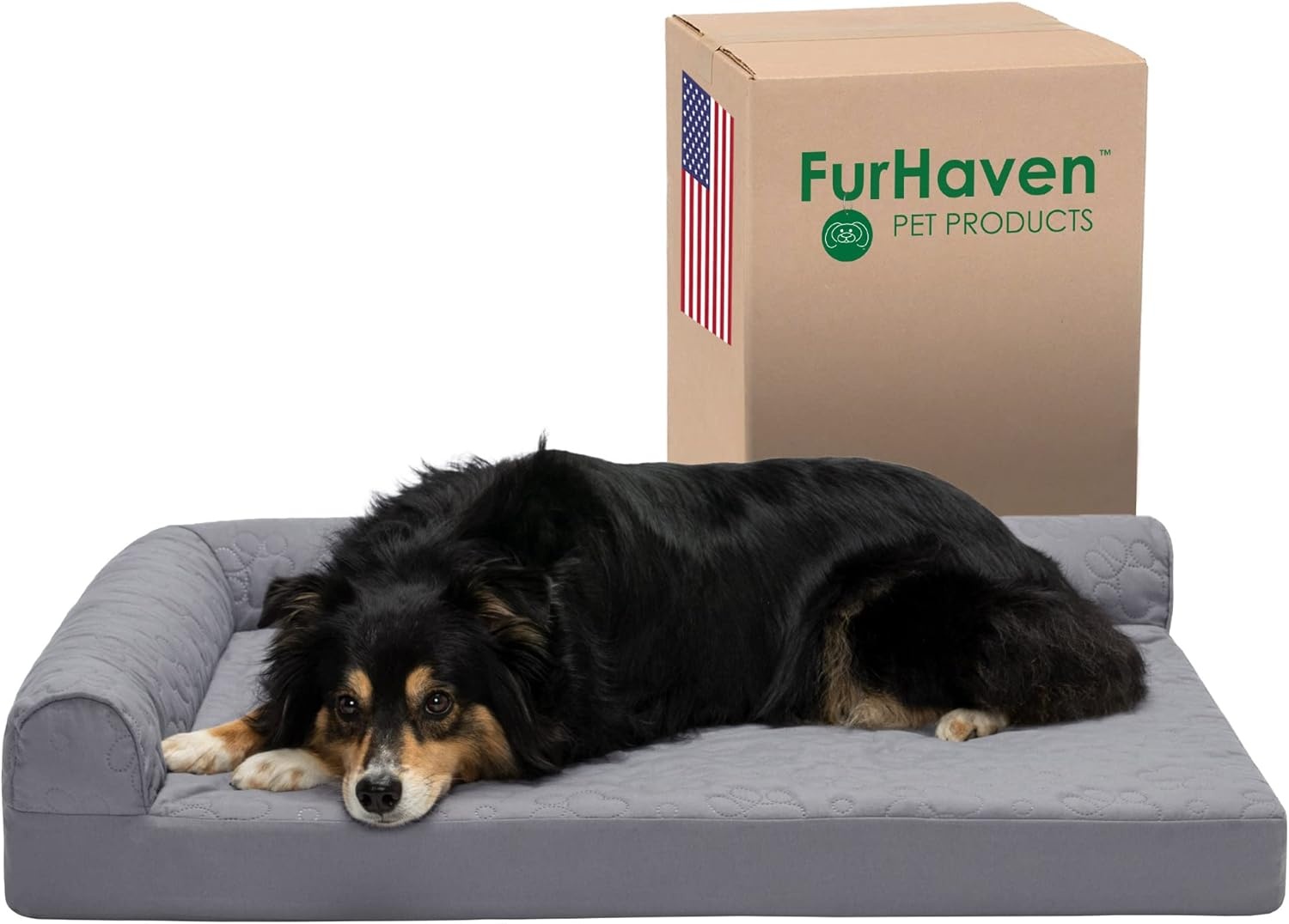 image:imageFurhaven Cooling Gel Dog Bed for Large Dogs w Removable Bolsters amp Washable Cover For Dogs Up to 125 lbs TwoTone Plush Faux Fur amp Suede L Shaped Chaise Espresso Jumbo PlusXXLQuilted Paw Titanium