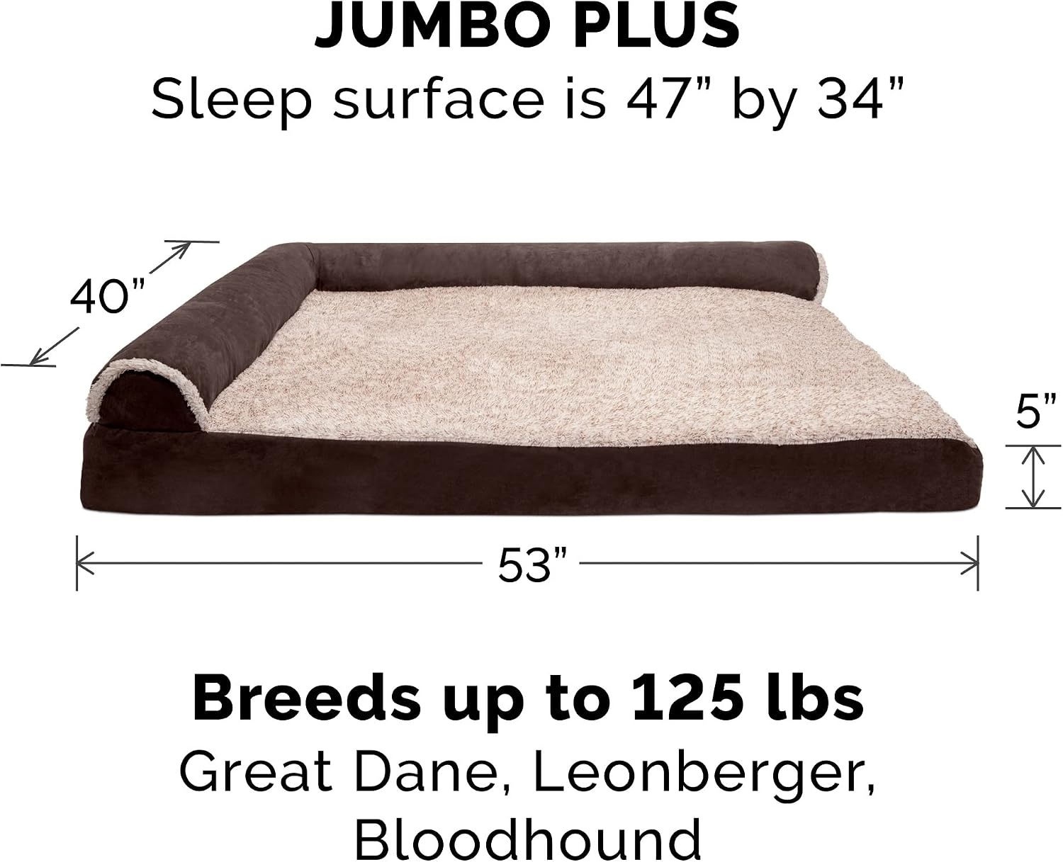 image:imageFurhaven Cooling Gel Dog Bed for Large Dogs w Removable Bolsters amp Washable Cover For Dogs Up to 125 lbs TwoTone Plush Faux Fur amp Suede L Shaped Chaise Espresso Jumbo PlusXXLTwoTone Faux Fur Suede Espresso