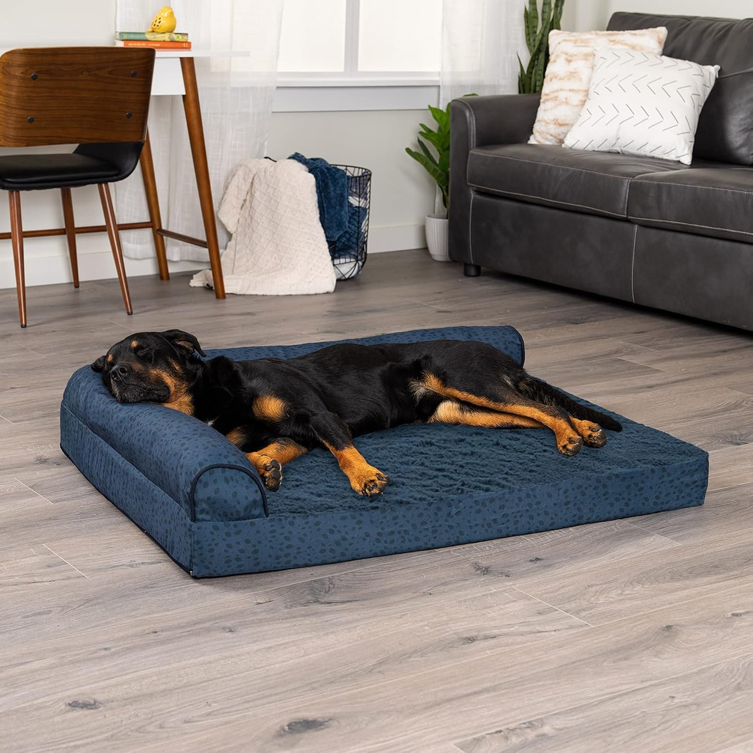 image:imageFurhaven Cooling Gel Dog Bed for Large Dogs w Removable Bolsters amp Washable Cover For Dogs Up to 125 lbs TwoTone Plush Faux Fur amp Suede L Shaped Chaise Espresso Jumbo PlusXXLPlush Almond Print Blue Almonds