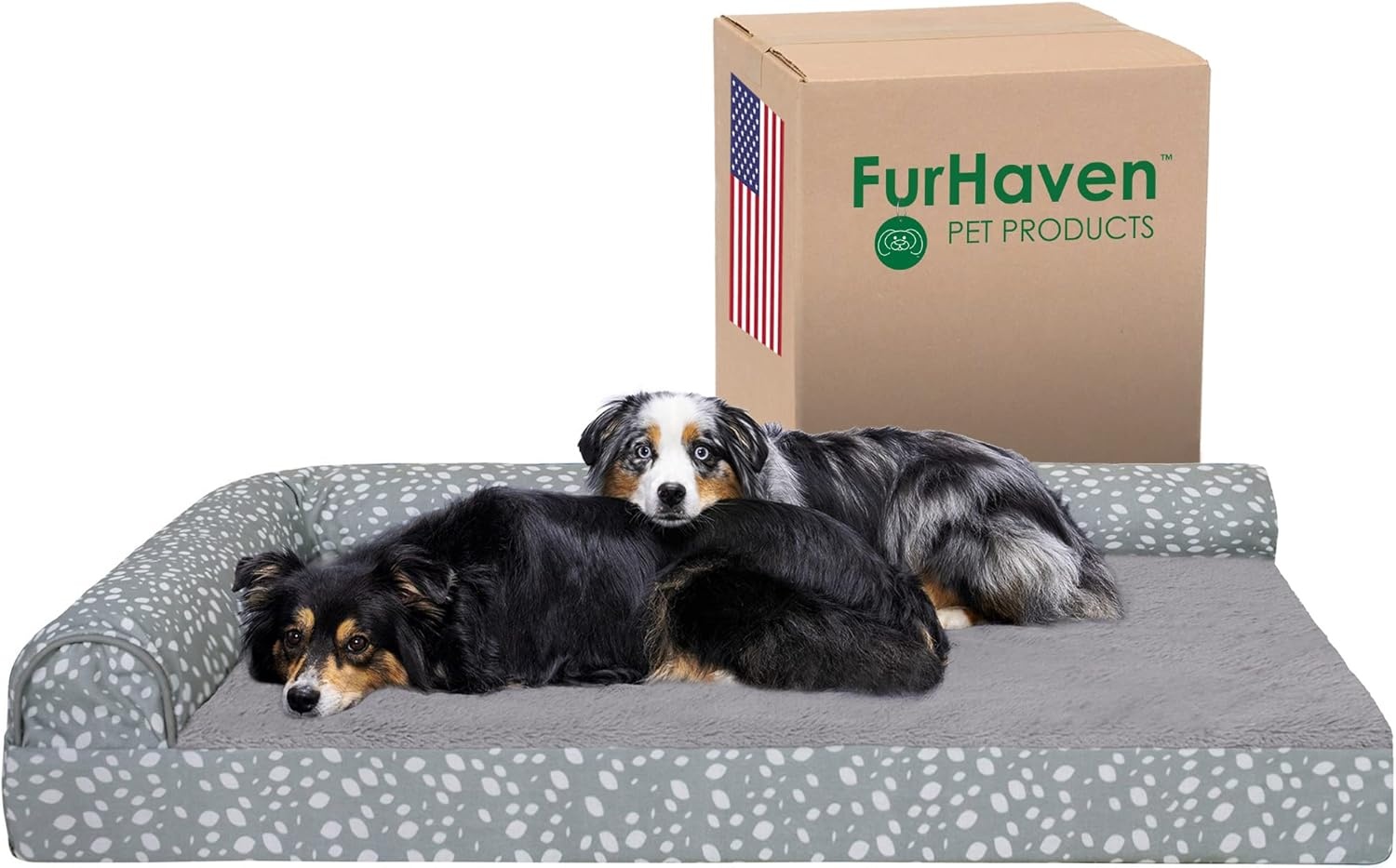 image:imageFurhaven Cooling Gel Dog Bed for Large Dogs w Removable Bolsters amp Washable Cover For Dogs Up to 125 lbs TwoTone Plush Faux Fur amp Suede L Shaped Chaise Espresso Jumbo PlusXXLPlush Almond Print Gray Almonds
