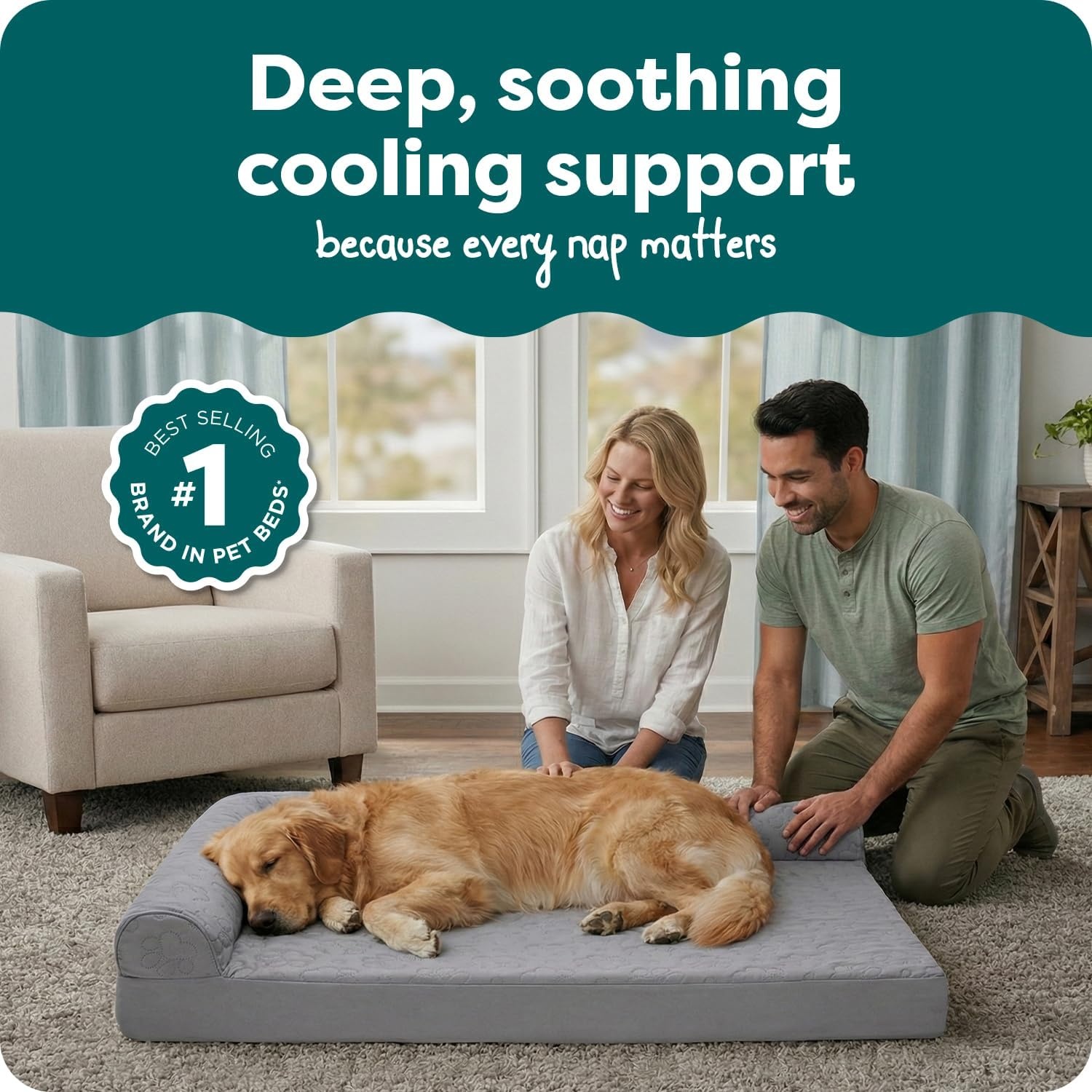 image:imageFurhaven Cooling Gel Dog Bed for Large Dogs w Removable Bolsters amp Washable Cover For Dogs Up to 125 lbs TwoTone Plush Faux Fur amp Suede L Shaped Chaise Espresso Jumbo PlusXXLQuilted Paw Titanium