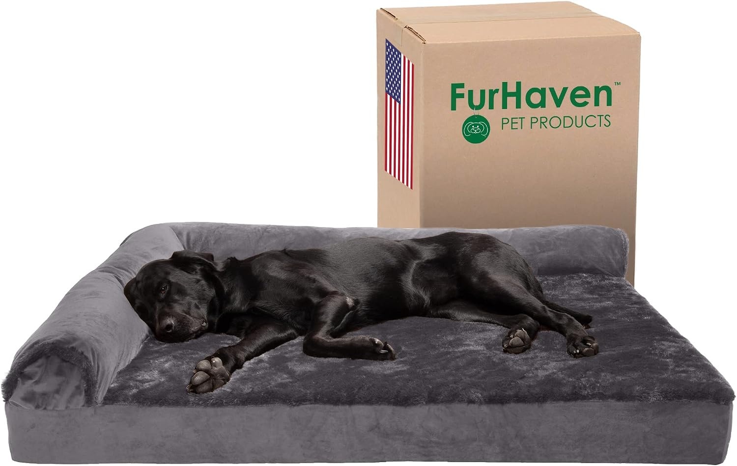 image:imageFurhaven Cooling Gel Dog Bed for Large Dogs w Removable Bolsters amp Washable Cover For Dogs Up to 125 lbs TwoTone Plush Faux Fur amp Suede L Shaped Chaise Espresso Jumbo PlusXXLPlush Velvet Platinum Gray