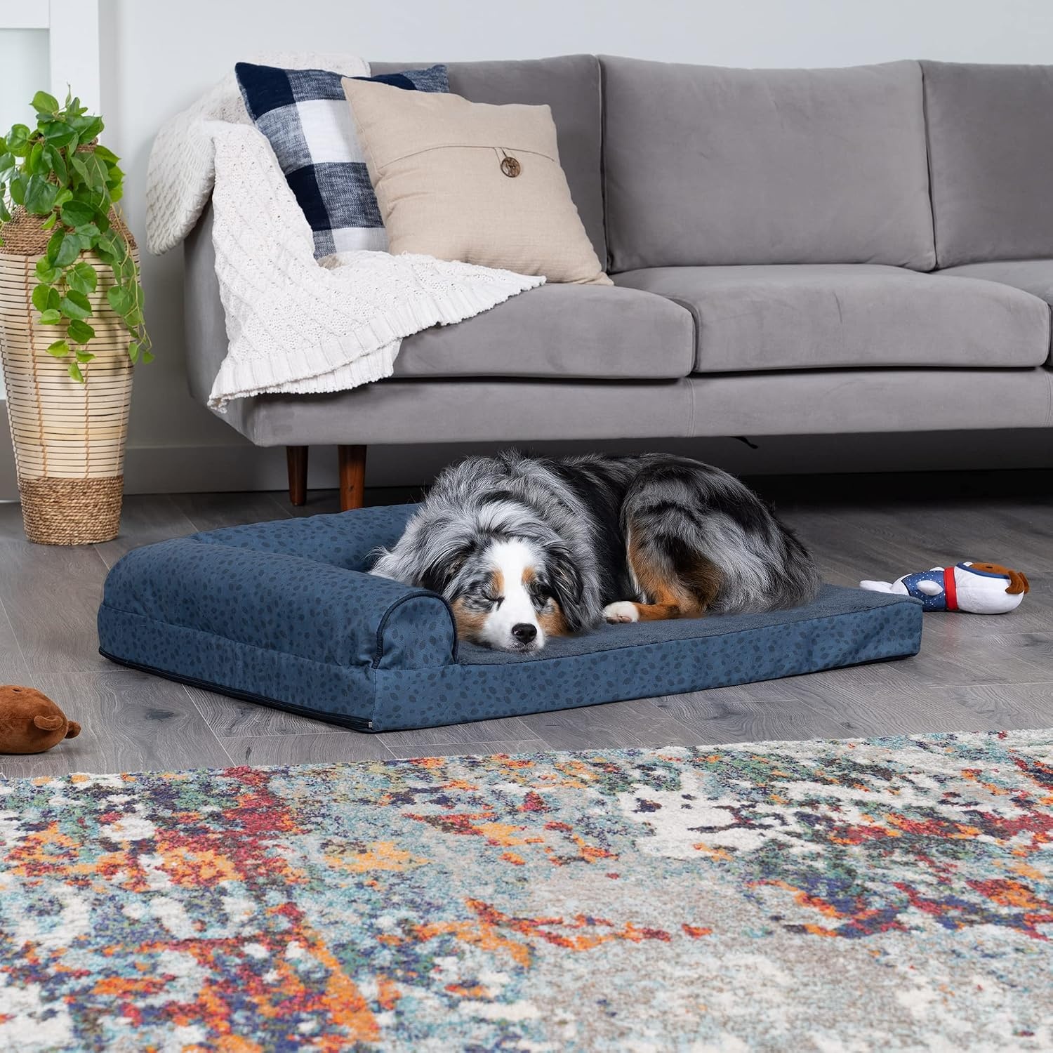 image:imageFurhaven Cooling Gel Dog Bed for Large Dogs w Removable Bolsters amp Washable Cover For Dogs Up to 125 lbs TwoTone Plush Faux Fur amp Suede L Shaped Chaise Espresso Jumbo PlusXXLPlush Almond Print Blue Almonds