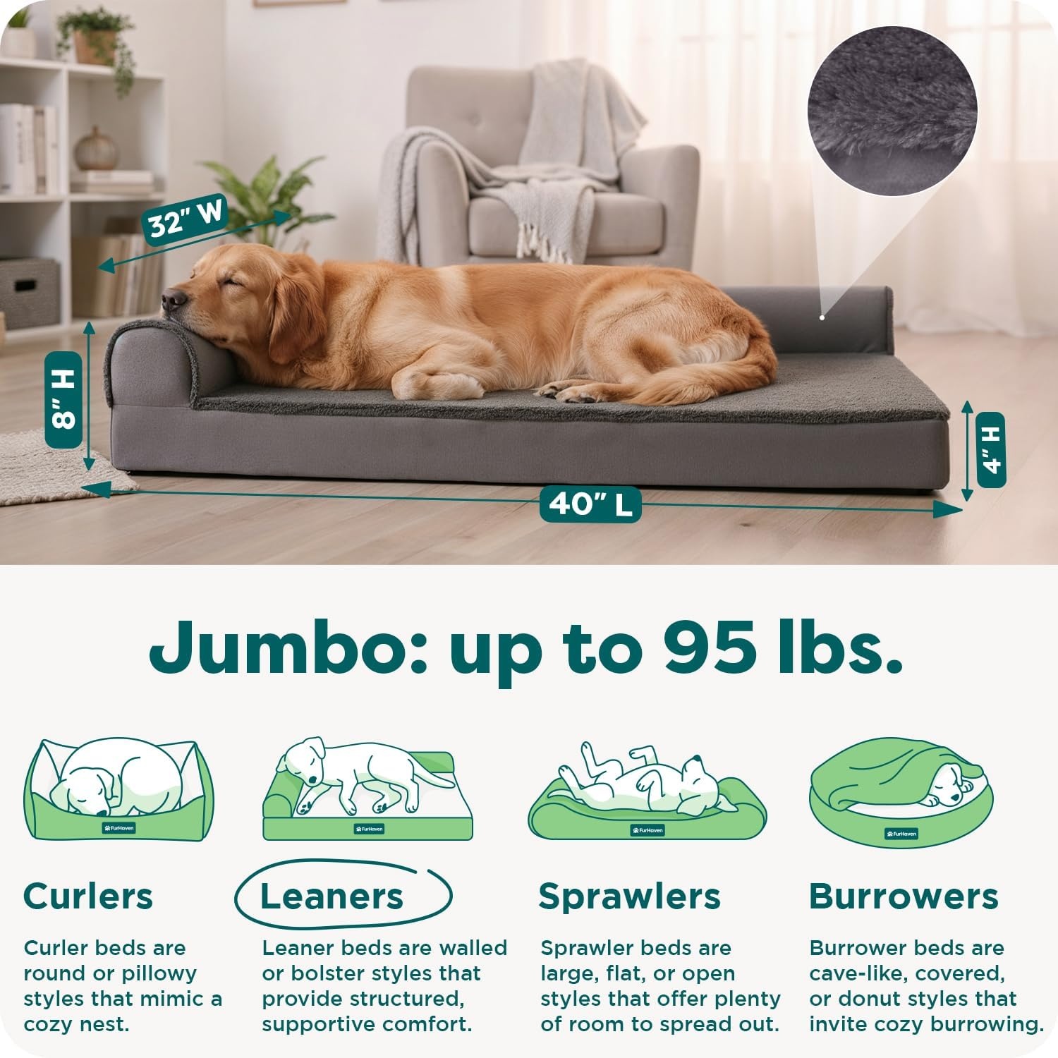 image:imageFurhaven Cooling Gel Dog Bed for Large Dogs w Removable Bolsters amp Washable Cover For Dogs Up to 125 lbs TwoTone Plush Faux Fur amp Suede L Shaped Chaise Espresso Jumbo PlusXXLPlush Velvet Platinum Gray