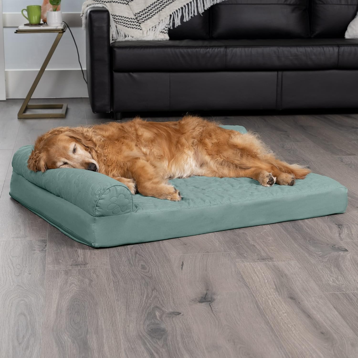 image:imageFurhaven Cooling Gel Dog Bed for Large Dogs w Removable Bolsters amp Washable Cover For Dogs Up to 125 lbs TwoTone Plush Faux Fur amp Suede L Shaped Chaise Espresso Jumbo PlusXXLQuilted Paw Iceberg Green