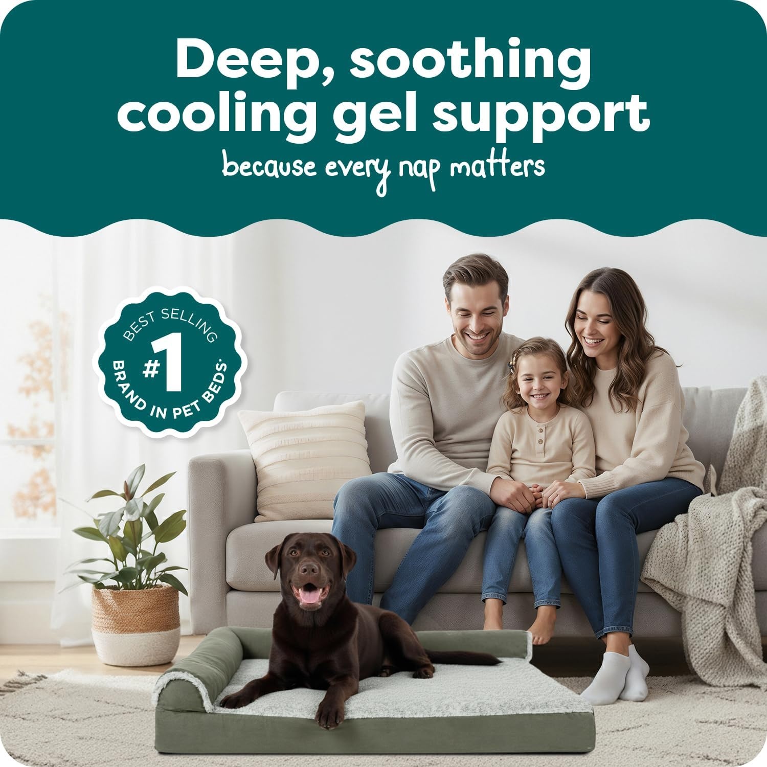 image:imageFurhaven Cooling Gel Dog Bed for Large Dogs w Removable Bolsters amp Washable Cover For Dogs Up to 125 lbs TwoTone Plush Faux Fur amp Suede L Shaped Chaise Espresso Jumbo PlusXXLTwoTone Faux Fur Suede Dark Sage