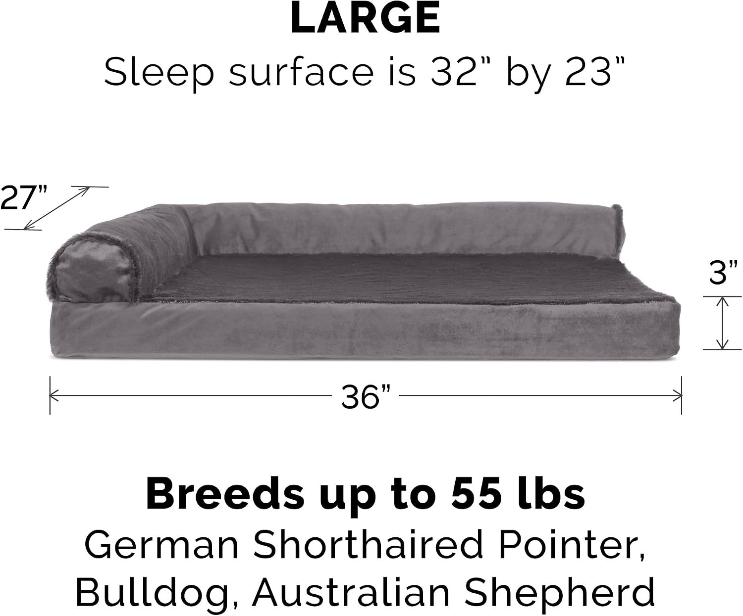 image:imageFurhaven Cooling Gel Dog Bed for Large Dogs w Removable Bolsters amp Washable Cover For Dogs Up to 125 lbs TwoTone Plush Faux Fur amp Suede L Shaped Chaise Espresso Jumbo PlusXXLPlush Velvet Platinum Gray