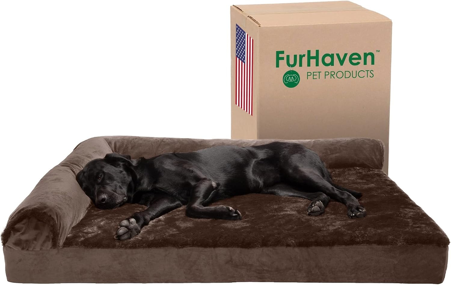 image:imageFurhaven Cooling Gel Dog Bed for Large Dogs w Removable Bolsters amp Washable Cover For Dogs Up to 125 lbs TwoTone Plush Faux Fur amp Suede L Shaped Chaise Espresso Jumbo PlusXXLPlush Velvet Sable Brown