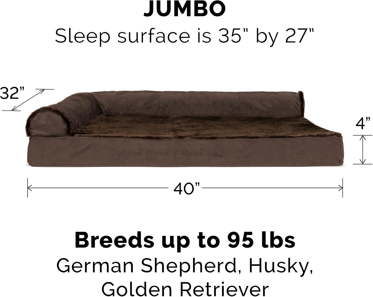 image:imageFurhaven Cooling Gel Dog Bed for Large Dogs w Removable Bolsters amp Washable Cover For Dogs Up to 125 lbs TwoTone Plush Faux Fur amp Suede L Shaped Chaise Espresso Jumbo PlusXXLPlush Velvet Sable Brown