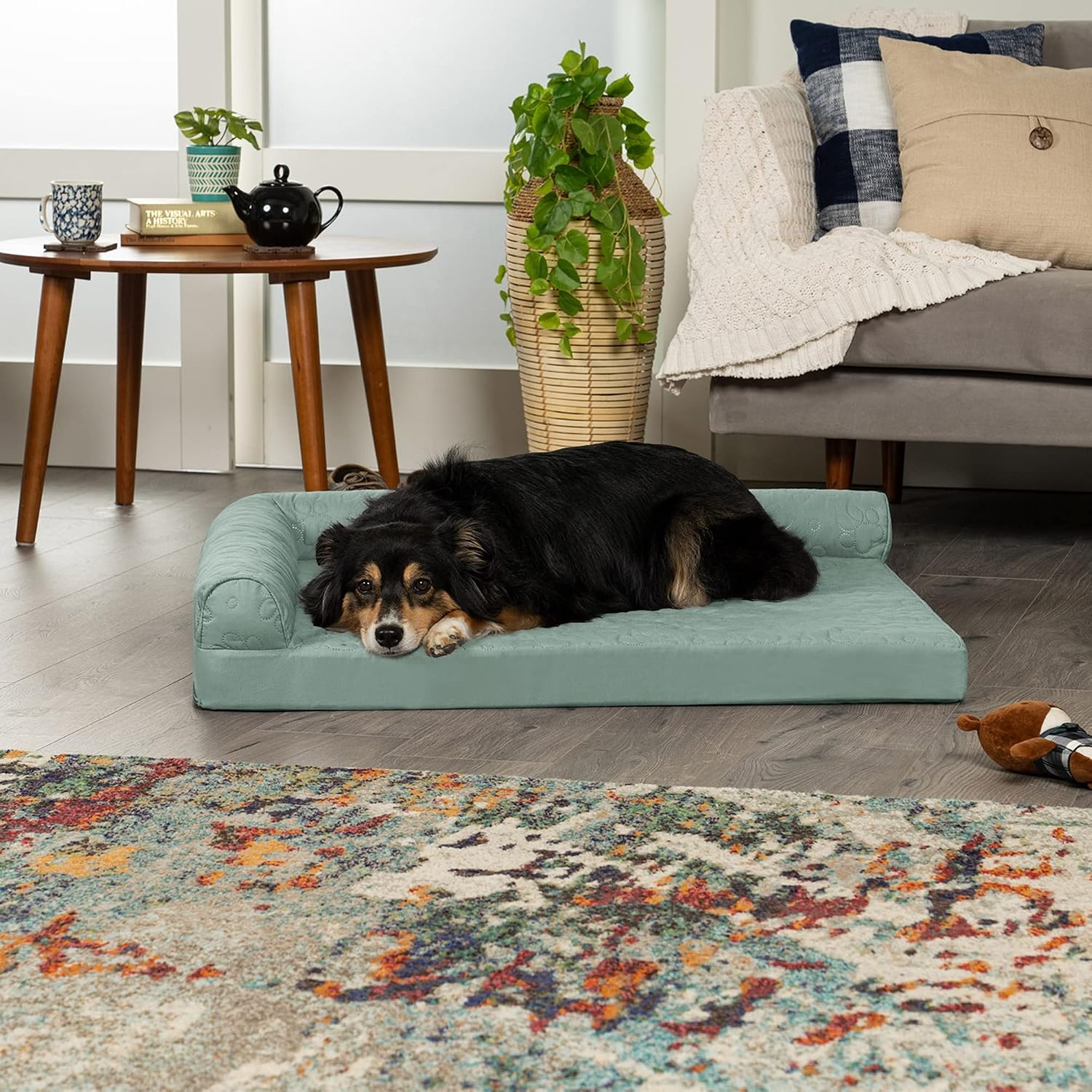 image:imageFurhaven Cooling Gel Dog Bed for Large Dogs w Removable Bolsters amp Washable Cover For Dogs Up to 125 lbs TwoTone Plush Faux Fur amp Suede L Shaped Chaise Espresso Jumbo PlusXXLQuilted Paw Iceberg Green