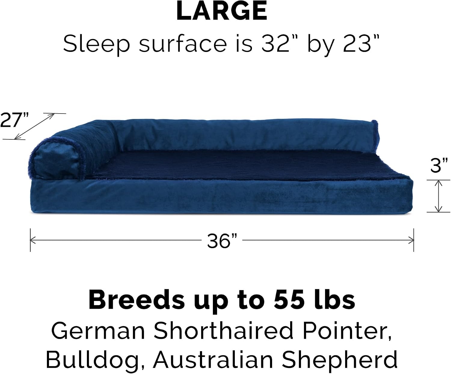 image:imageFurhaven Cooling Gel Dog Bed for Large Dogs w Removable Bolsters amp Washable Cover For Dogs Up to 125 lbs TwoTone Plush Faux Fur amp Suede L Shaped Chaise Espresso Jumbo PlusXXLPlush Velvet Deep Sapphire