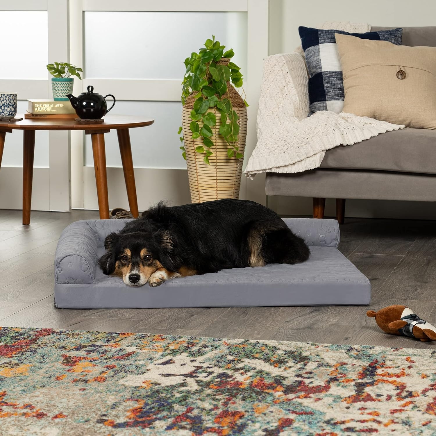 image:imageFurhaven Cooling Gel Dog Bed for Large Dogs w Removable Bolsters amp Washable Cover For Dogs Up to 125 lbs TwoTone Plush Faux Fur amp Suede L Shaped Chaise Espresso Jumbo PlusXXLQuilted Paw Titanium