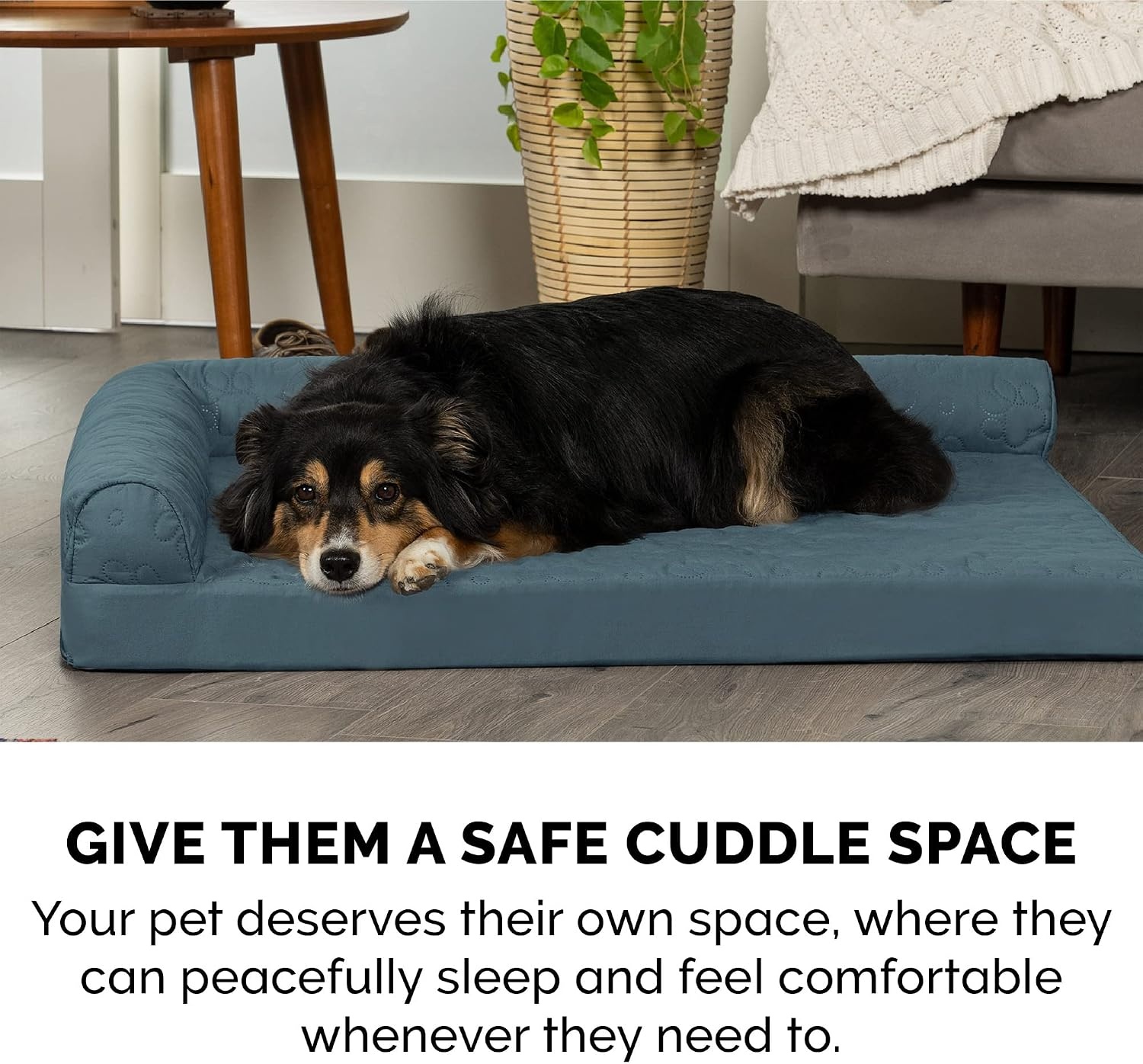 image:imageFurhaven Cooling Gel Dog Bed for Large Dogs w Removable Bolsters amp Washable Cover For Dogs Up to 125 lbs TwoTone Plush Faux Fur amp Suede L Shaped Chaise Espresso Jumbo PlusXXLQuilted Paw Bluestone