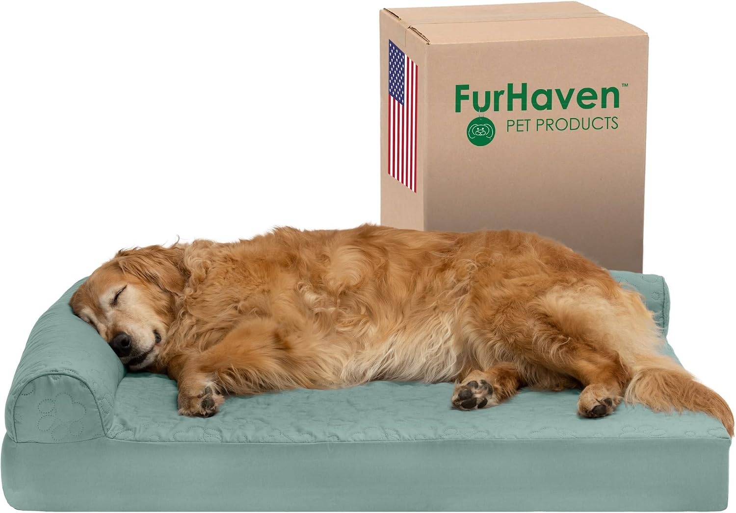 image:imageFurhaven Cooling Gel Dog Bed for Large Dogs w Removable Bolsters amp Washable Cover For Dogs Up to 125 lbs TwoTone Plush Faux Fur amp Suede L Shaped Chaise Espresso Jumbo PlusXXLQuilted Paw Iceberg Green