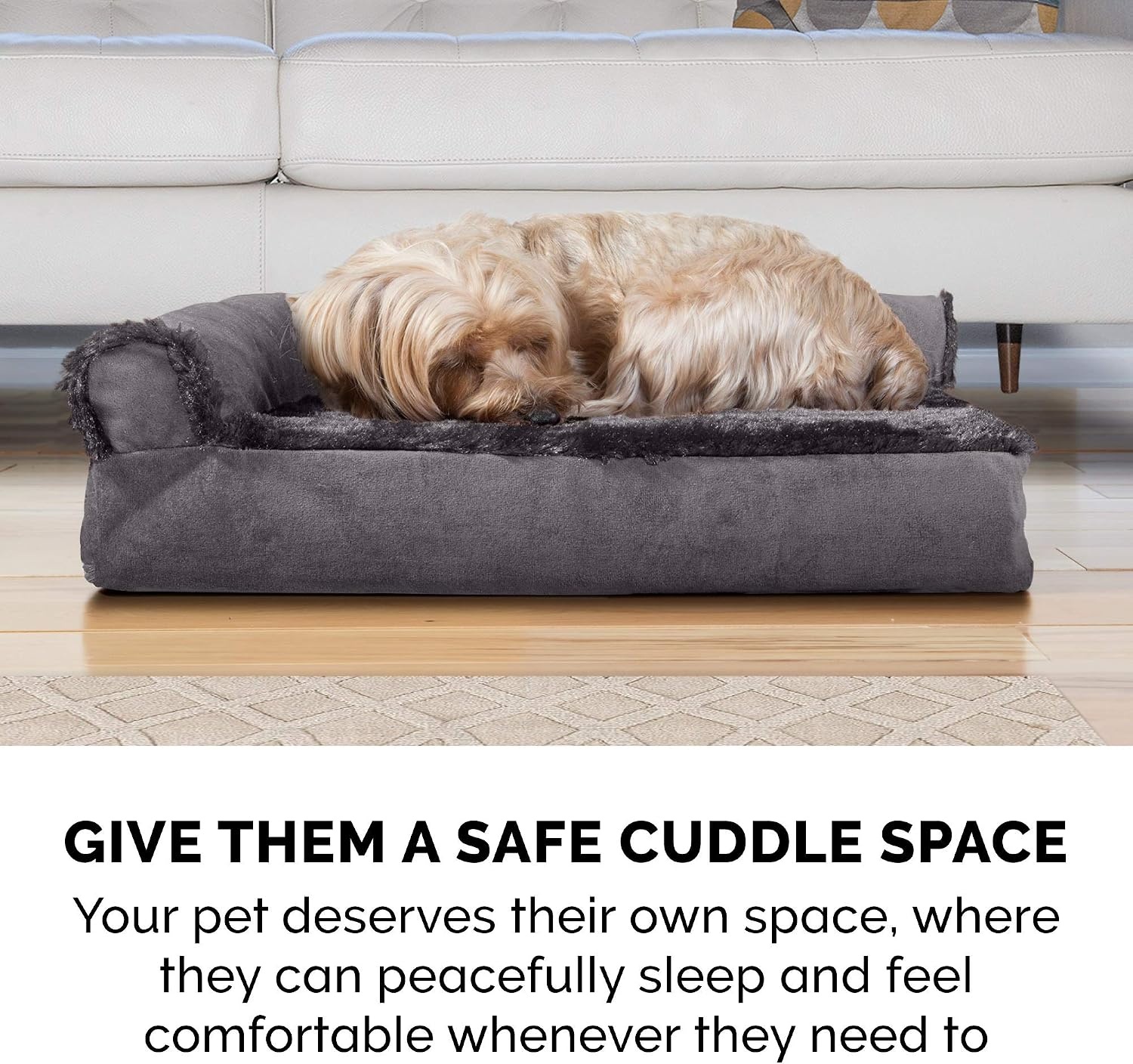 image:imageFurhaven Cooling Gel Dog Bed for Large Dogs w Removable Bolsters amp Washable Cover For Dogs Up to 125 lbs TwoTone Plush Faux Fur amp Suede L Shaped Chaise Espresso Jumbo PlusXXLPlush Velvet Platinum Gray