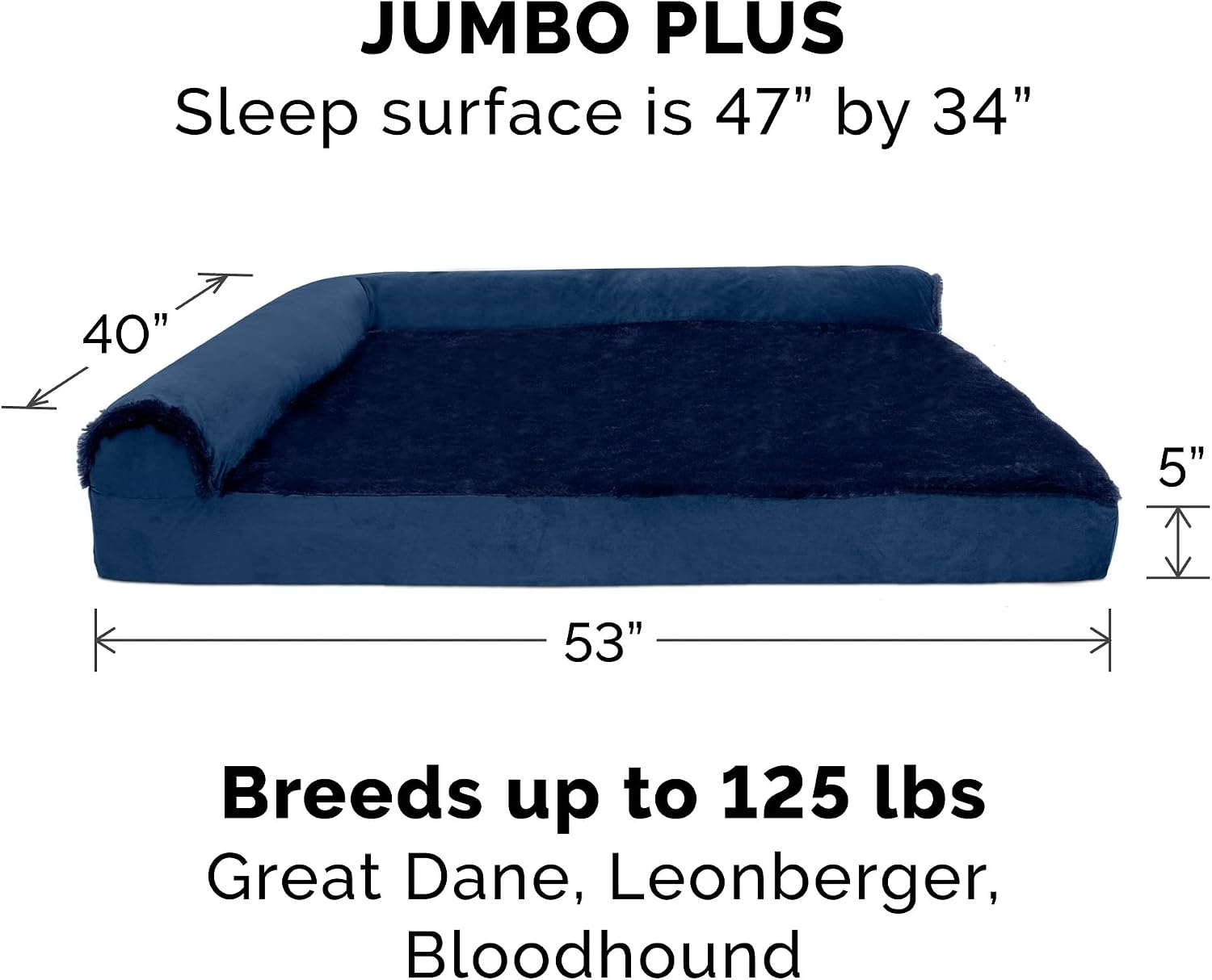 image:imageFurhaven Cooling Gel Dog Bed for Large Dogs w Removable Bolsters amp Washable Cover For Dogs Up to 125 lbs TwoTone Plush Faux Fur amp Suede L Shaped Chaise Espresso Jumbo PlusXXLPlush Velvet Deep Sapphire