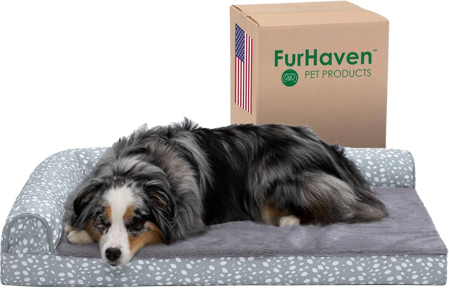 image:imageFurhaven Cooling Gel Dog Bed for Large Dogs w Removable Bolsters amp Washable Cover For Dogs Up to 125 lbs TwoTone Plush Faux Fur amp Suede L Shaped Chaise Espresso Jumbo PlusXXLPlush Almond Print Gray Almonds