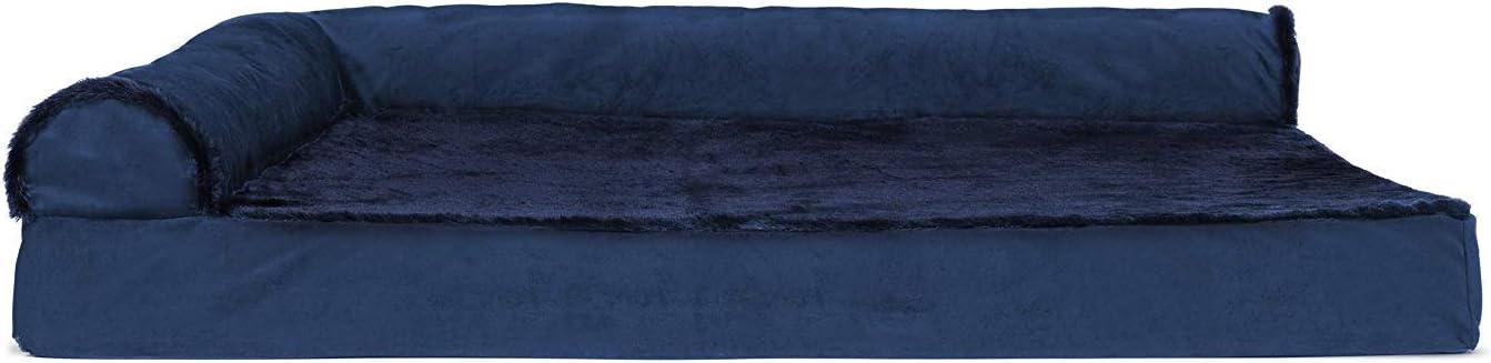 image:imageFurhaven Cooling Gel Dog Bed for Large Dogs w Removable Bolsters amp Washable Cover For Dogs Up to 125 lbs TwoTone Plush Faux Fur amp Suede L Shaped Chaise Espresso Jumbo PlusXXLPlush Velvet Deep Sapphire