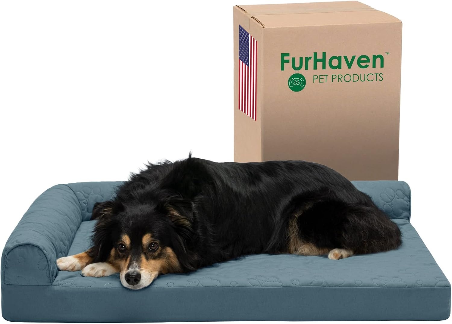 image:imageFurhaven Cooling Gel Dog Bed for Large Dogs w Removable Bolsters amp Washable Cover For Dogs Up to 125 lbs TwoTone Plush Faux Fur amp Suede L Shaped Chaise Espresso Jumbo PlusXXLQuilted Paw Bluestone