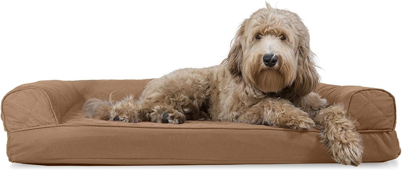 image:imageFurhaven Cooling Gel Dog Bed for Large Dogs w Removable Bolsters amp Washable Cover For Dogs Up to 95 lbs Luxe Faux Fur amp Performance Linen Sofa Charcoal JumboXLToasted Brown