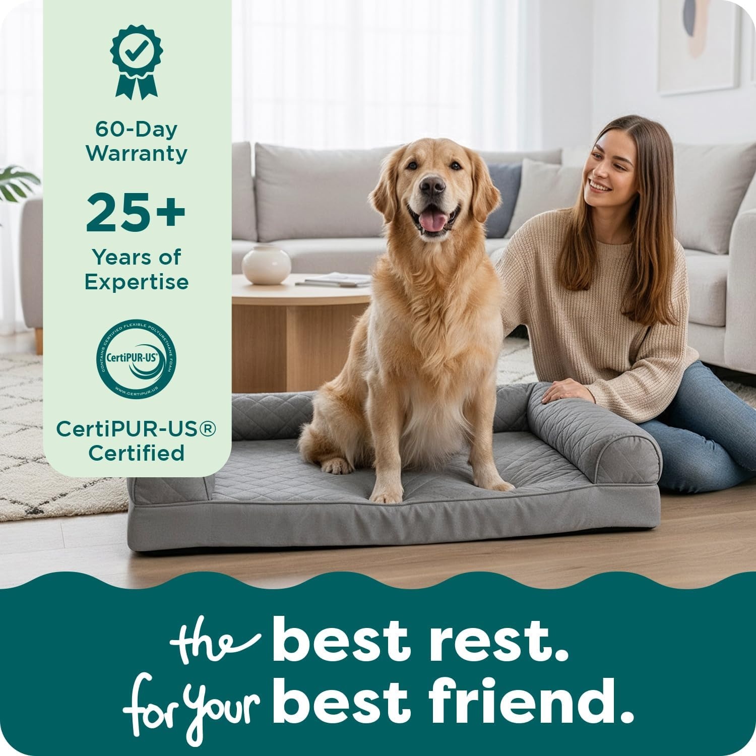 image:imageFurhaven Cooling Gel Dog Bed for Large Dogs w Removable Bolsters amp Washable Cover For Dogs Up to 95 lbs Luxe Faux Fur amp Performance Linen Sofa Charcoal JumboXLSilver Gray