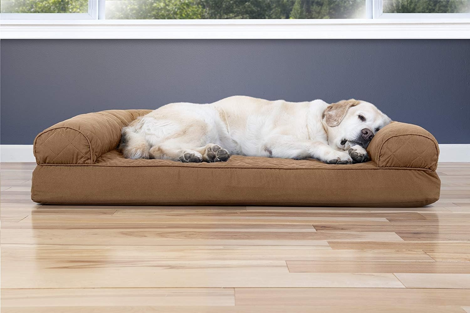 image:imageFurhaven Cooling Gel Dog Bed for Large Dogs w Removable Bolsters amp Washable Cover For Dogs Up to 95 lbs Luxe Faux Fur amp Performance Linen Sofa Charcoal JumboXLToasted Brown