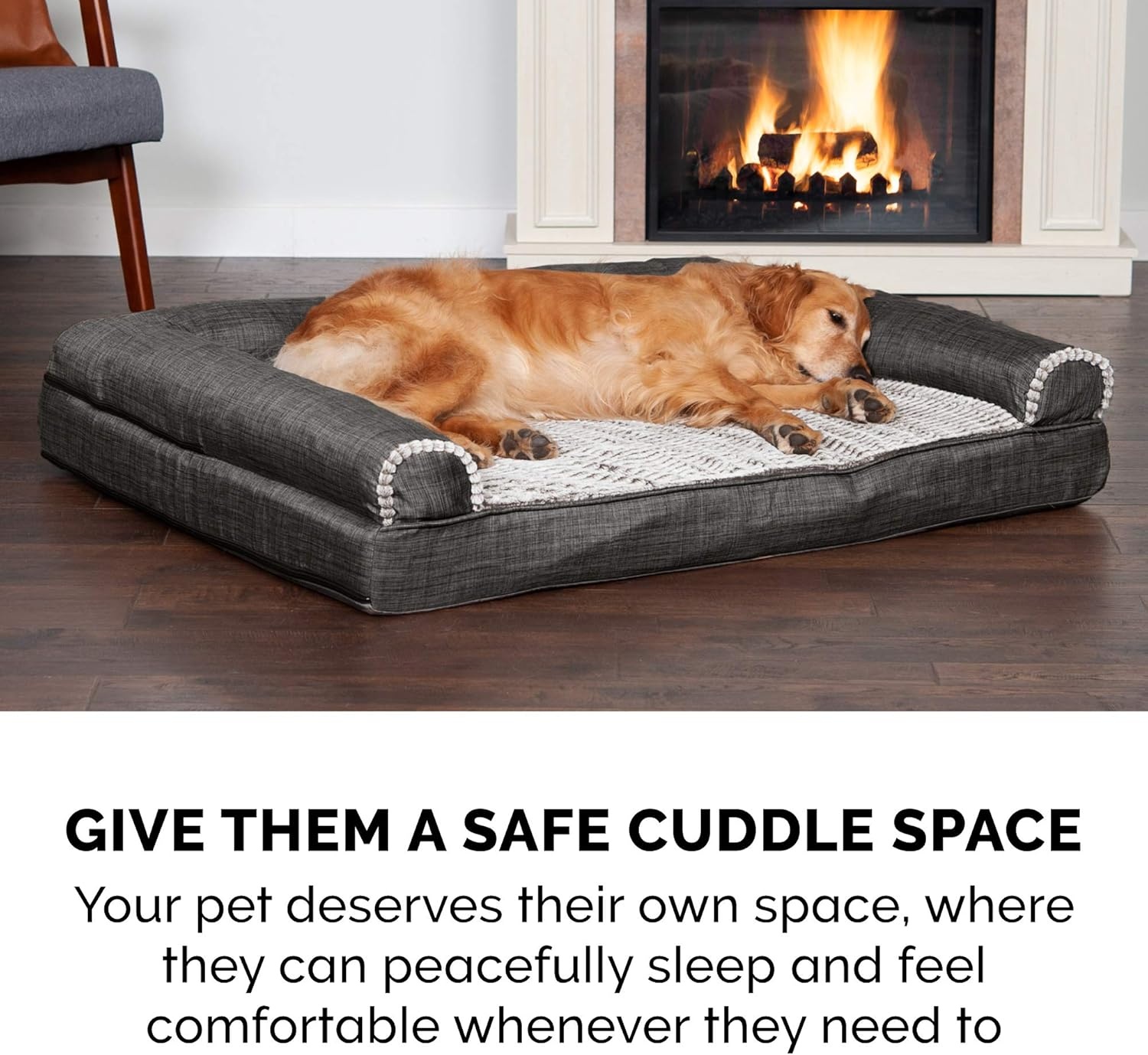 image:imageFurhaven Cooling Gel Dog Bed for Large Dogs w Removable Bolsters amp Washable Cover For Dogs Up to 95 lbs Luxe Faux Fur amp Performance Linen Sofa Charcoal JumboXLCharcoal