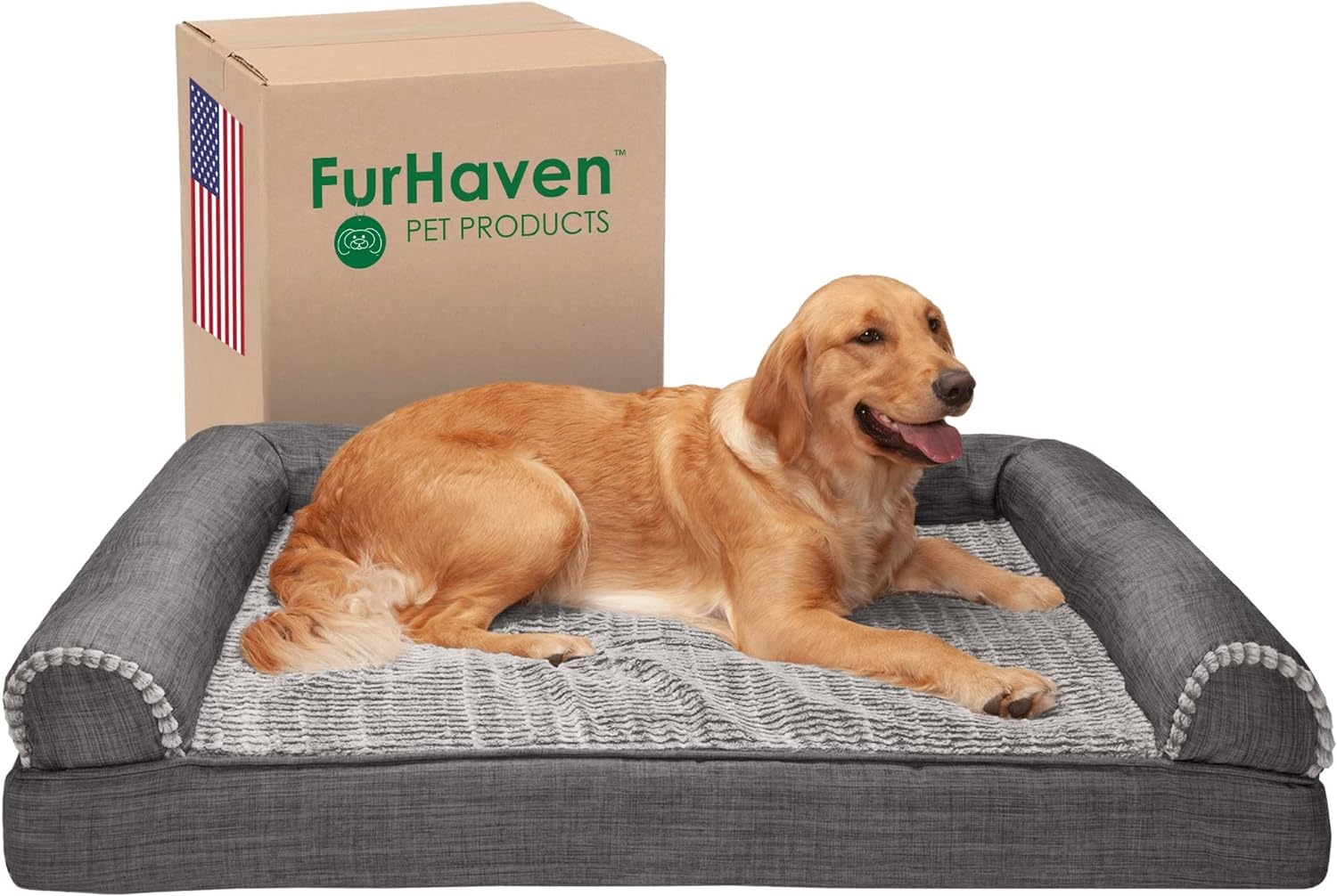 image:imageFurhaven Cooling Gel Dog Bed for Large Dogs w Removable Bolsters amp Washable Cover For Dogs Up to 95 lbs Luxe Faux Fur amp Performance Linen Sofa Charcoal JumboXLCharcoal