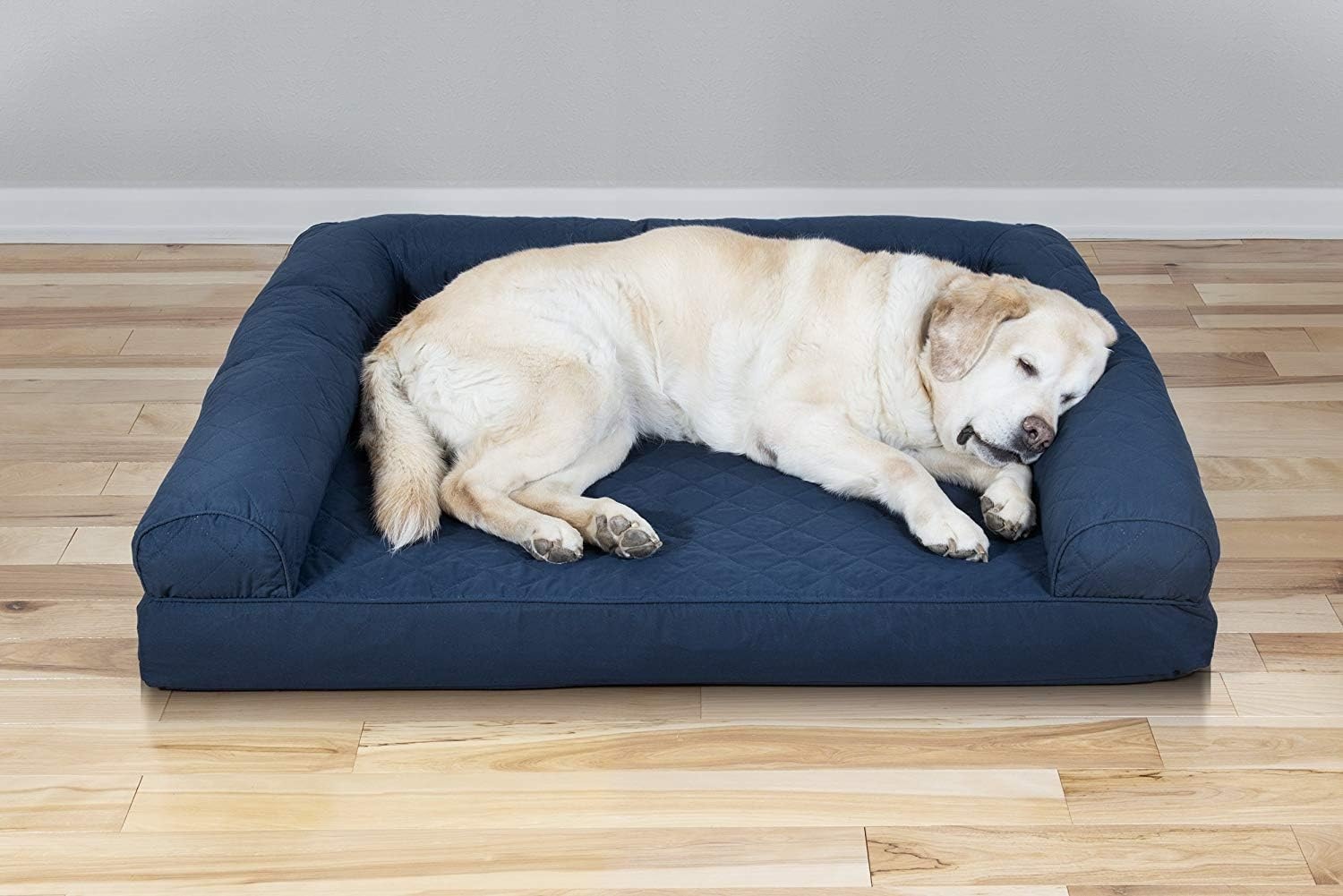image:imageFurhaven Cooling Gel Dog Bed for Large Dogs w Removable Bolsters amp Washable Cover For Dogs Up to 95 lbs Luxe Faux Fur amp Performance Linen Sofa Charcoal JumboXLNavy Blue