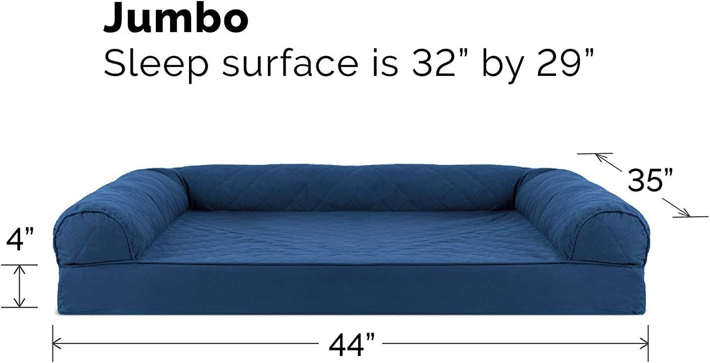 image:imageFurhaven Cooling Gel Dog Bed for Large Dogs w Removable Bolsters amp Washable Cover For Dogs Up to 95 lbs Luxe Faux Fur amp Performance Linen Sofa Charcoal JumboXLNavy Blue