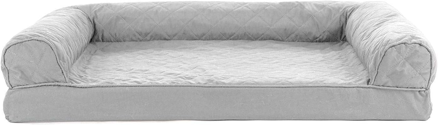 image:imageFurhaven Cooling Gel Dog Bed for Large Dogs w Removable Bolsters amp Washable Cover For Dogs Up to 95 lbs Luxe Faux Fur amp Performance Linen Sofa Charcoal JumboXLSilver Gray