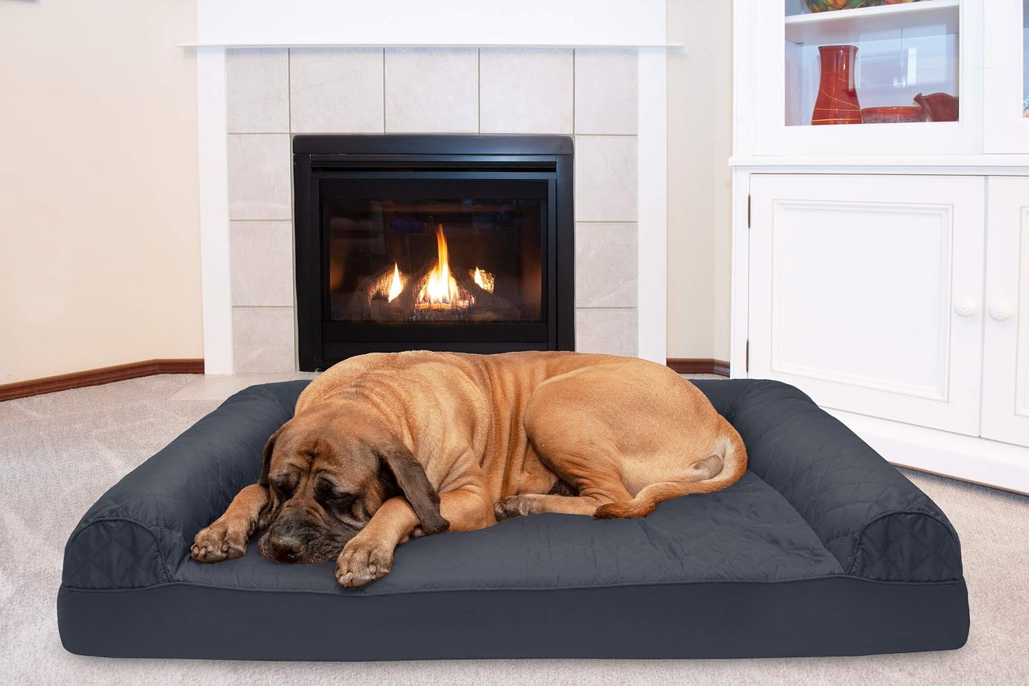 image:imageFurhaven Cooling Gel Dog Bed for Large Dogs w Removable Bolsters amp Washable Cover For Dogs Up to 95 lbs Luxe Faux Fur amp Performance Linen Sofa Charcoal JumboXLIron Gray