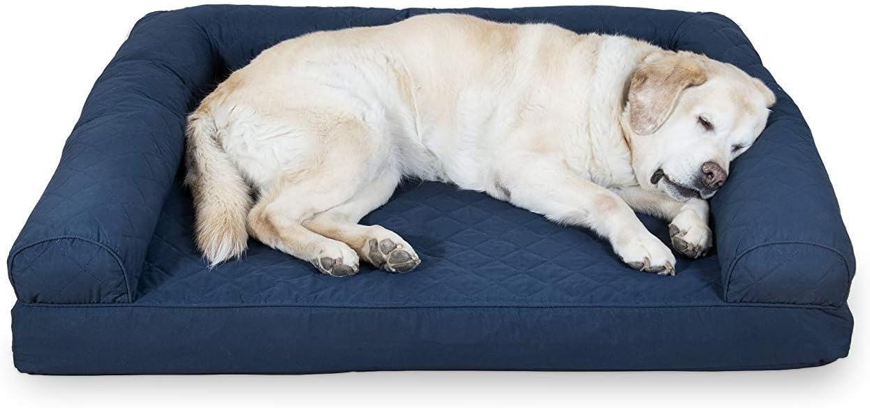 image:imageFurhaven Cooling Gel Dog Bed for Large Dogs w Removable Bolsters amp Washable Cover For Dogs Up to 95 lbs Luxe Faux Fur amp Performance Linen Sofa Charcoal JumboXLNavy Blue