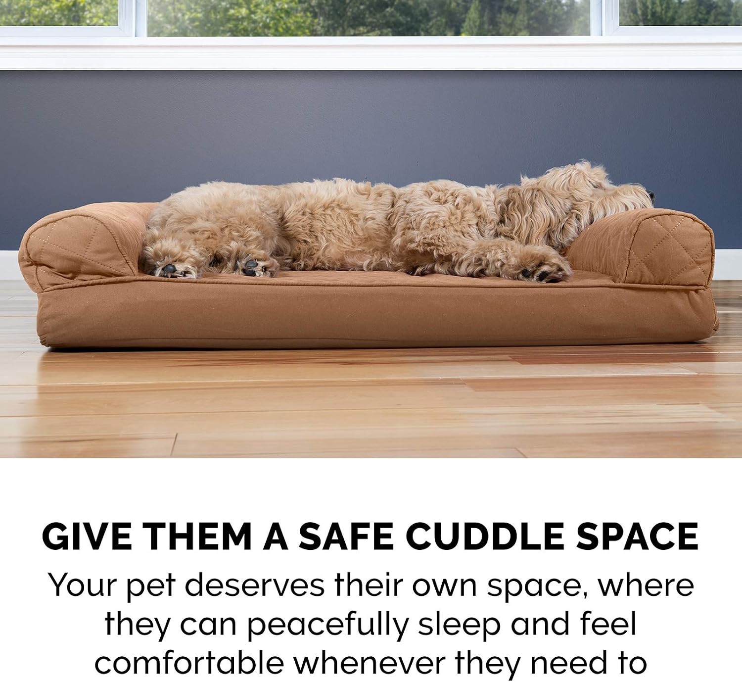 image:imageFurhaven Cooling Gel Dog Bed for Large Dogs w Removable Bolsters amp Washable Cover For Dogs Up to 95 lbs Luxe Faux Fur amp Performance Linen Sofa Charcoal JumboXLToasted Brown