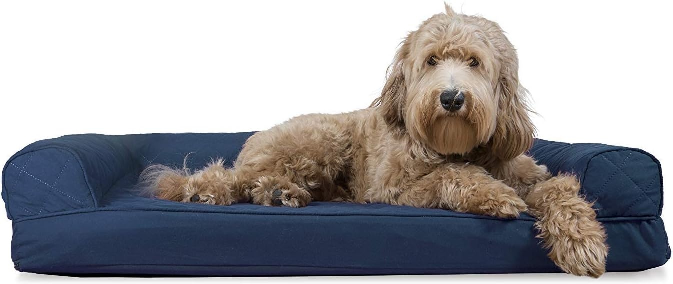 image:imageFurhaven Cooling Gel Dog Bed for Large Dogs w Removable Bolsters amp Washable Cover For Dogs Up to 95 lbs Luxe Faux Fur amp Performance Linen Sofa Charcoal JumboXLNavy Blue