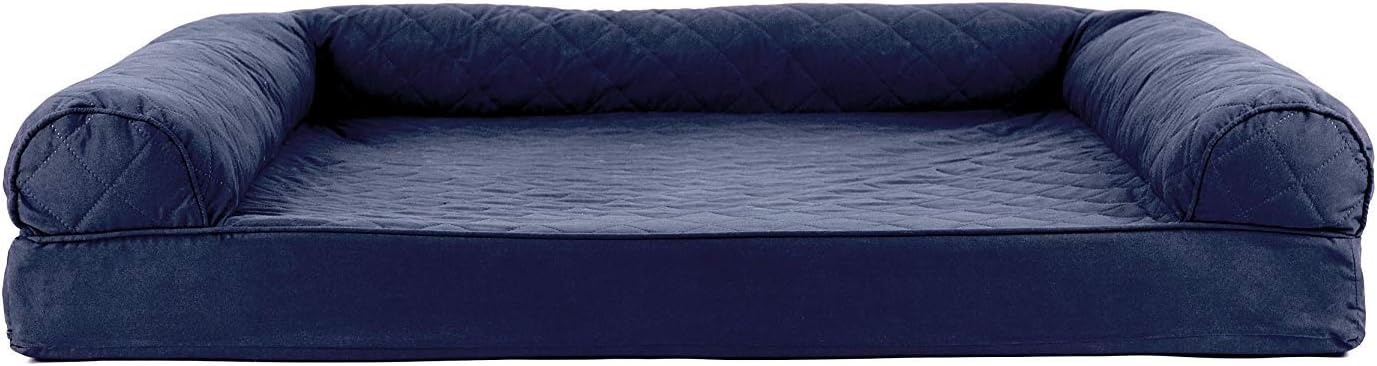 image:imageFurhaven Cooling Gel Dog Bed for Large Dogs w Removable Bolsters amp Washable Cover For Dogs Up to 95 lbs Luxe Faux Fur amp Performance Linen Sofa Charcoal JumboXLNavy Blue