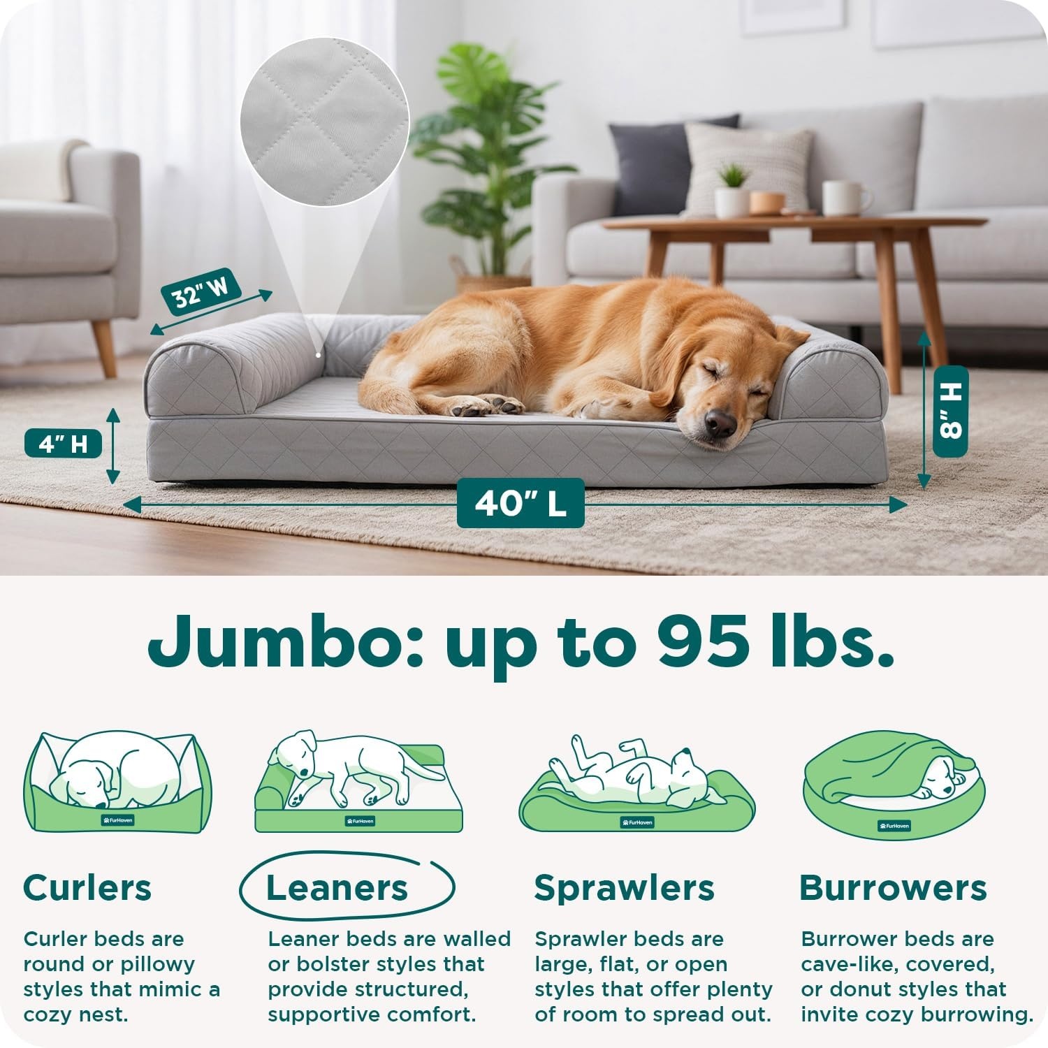 image:imageFurhaven Cooling Gel Dog Bed for Large Dogs w Removable Bolsters amp Washable Cover For Dogs Up to 95 lbs Luxe Faux Fur amp Performance Linen Sofa Charcoal JumboXLSilver Gray