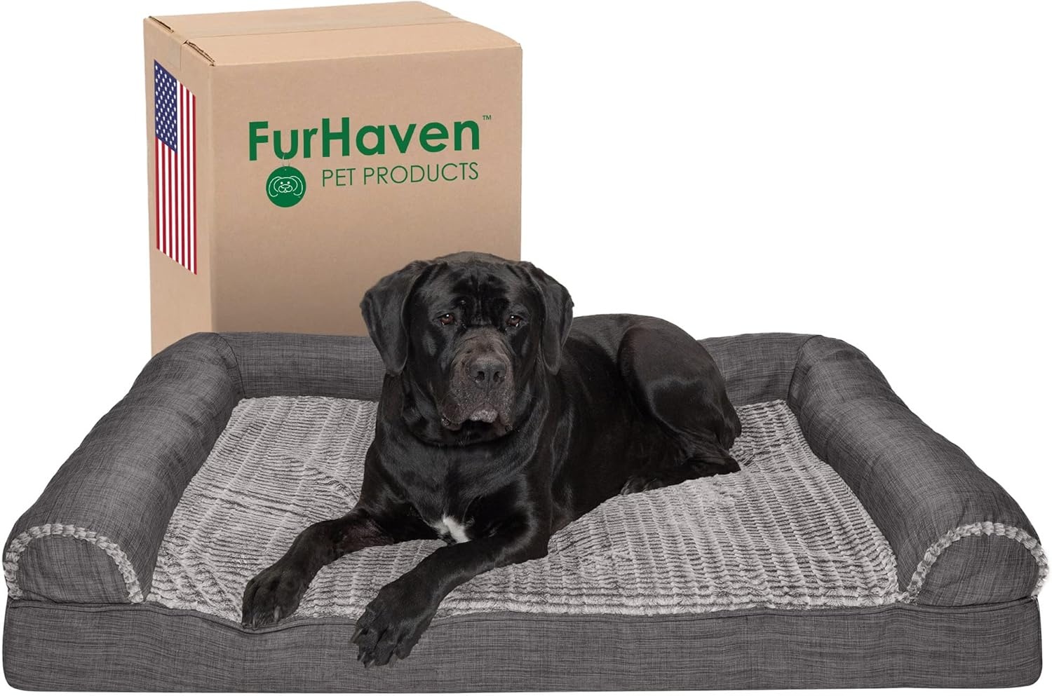 image:imageFurhaven Cooling Gel Dog Bed for Large Dogs w Removable Bolsters amp Washable Cover For Dogs Up to 95 lbs Luxe Faux Fur amp Performance Linen Sofa Charcoal JumboXLCharcoal